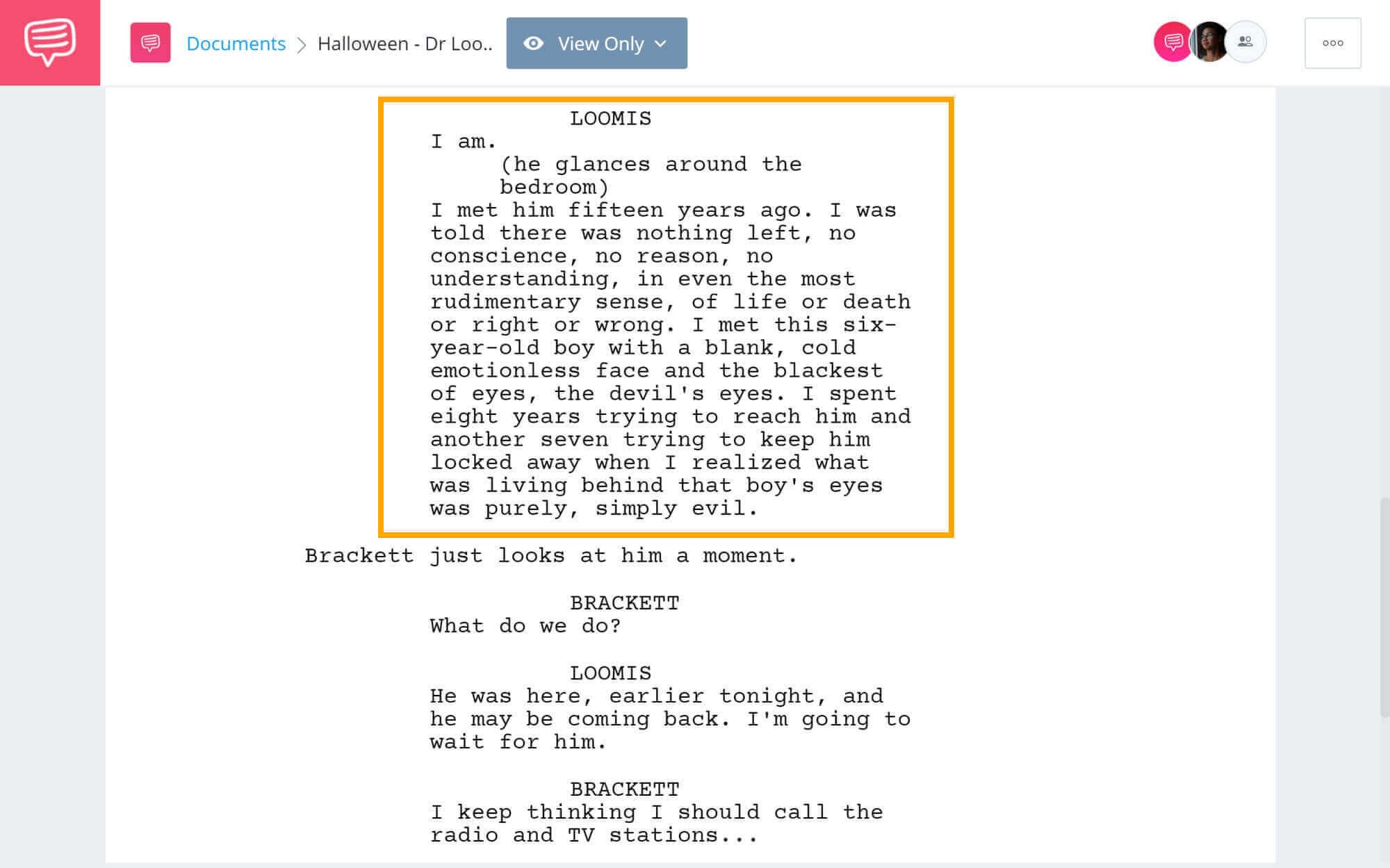 Halloween Script Teardown - Dr Loomis about Michael - StudioBinder Screenwriting Software