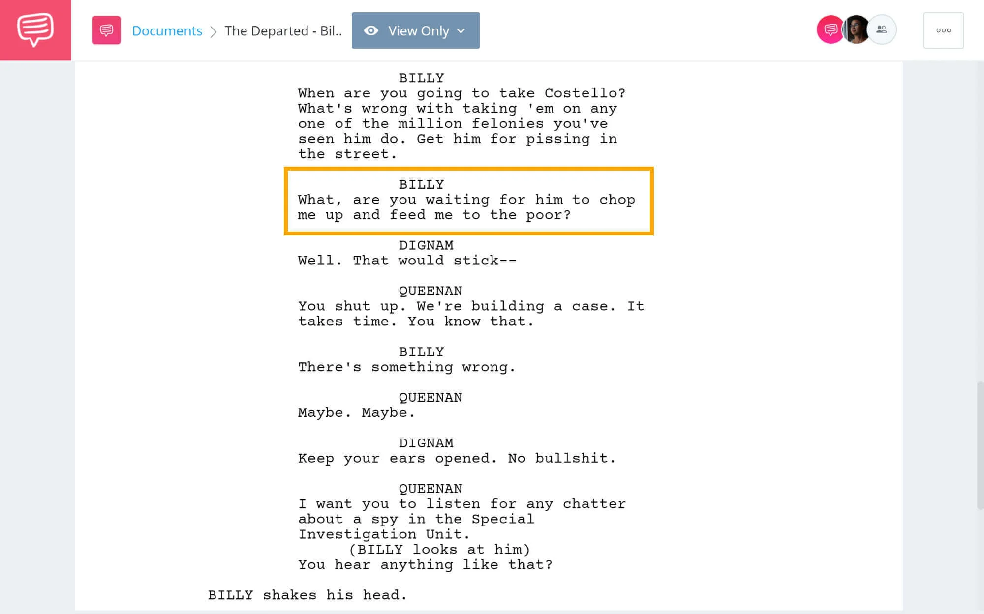 The Departed Script Teardown - Billy's Famous Quote - StudioBinder Screenwriting Software