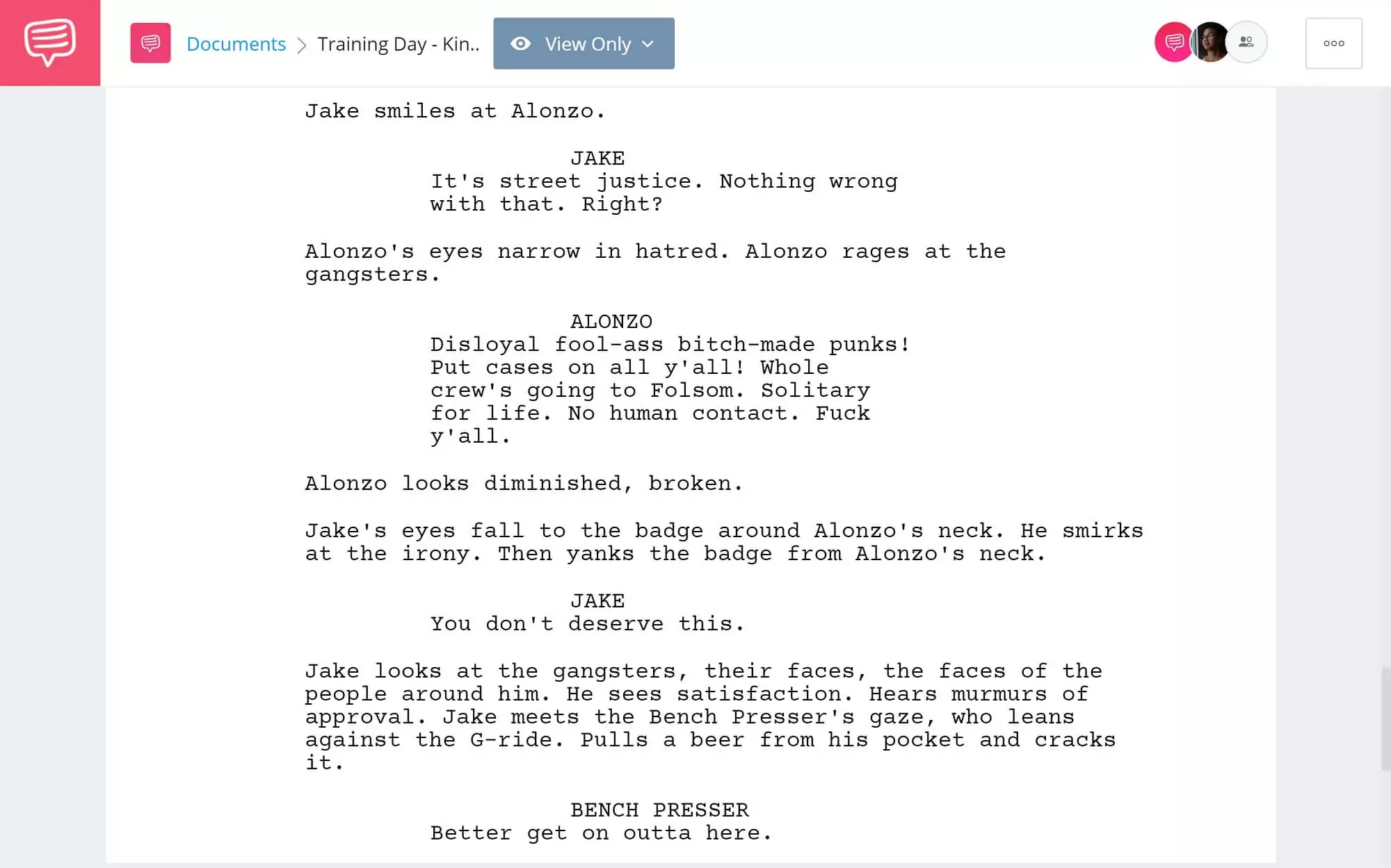 Training Day Script Teardown - King Kong Scene - StudioBinder Screenwriting Software