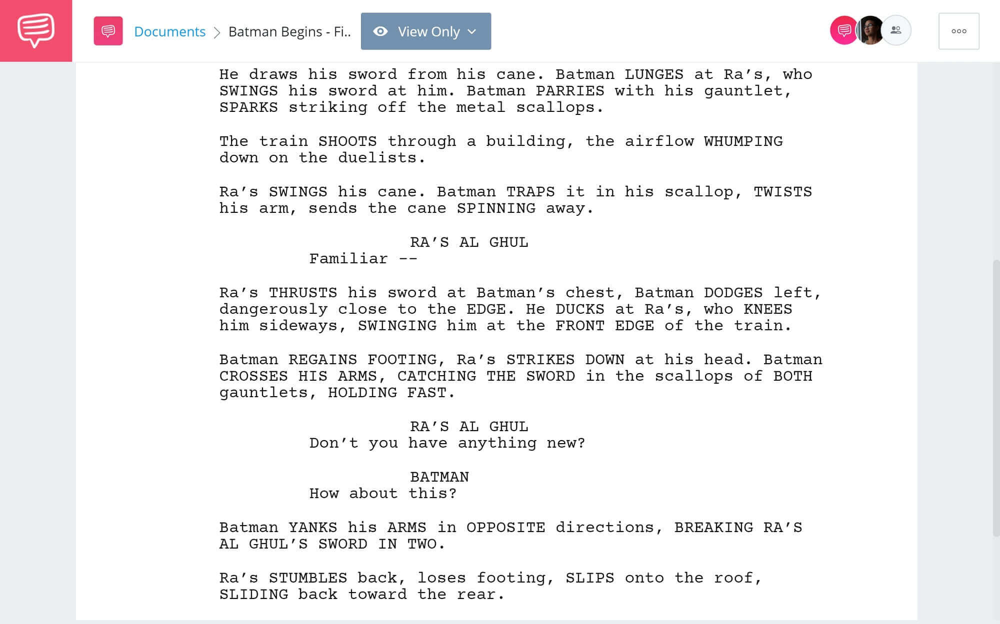 Batman Begins Script Teardown - Final Battle - StudioBinder Screenwriting Software