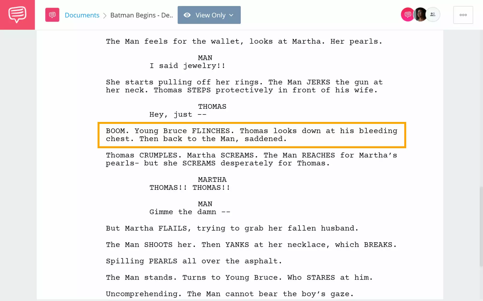 Batman Begins Script Teardown - Martha and Thomas Wayne Tragic Death - StudioBinder Screenwriting Software