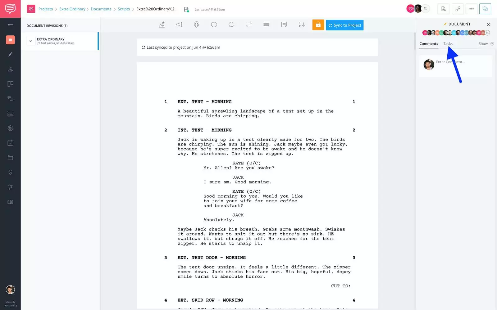 How To Set Up a Project for Success in StudioBinder - Screenwriting Pages - Click Tasks