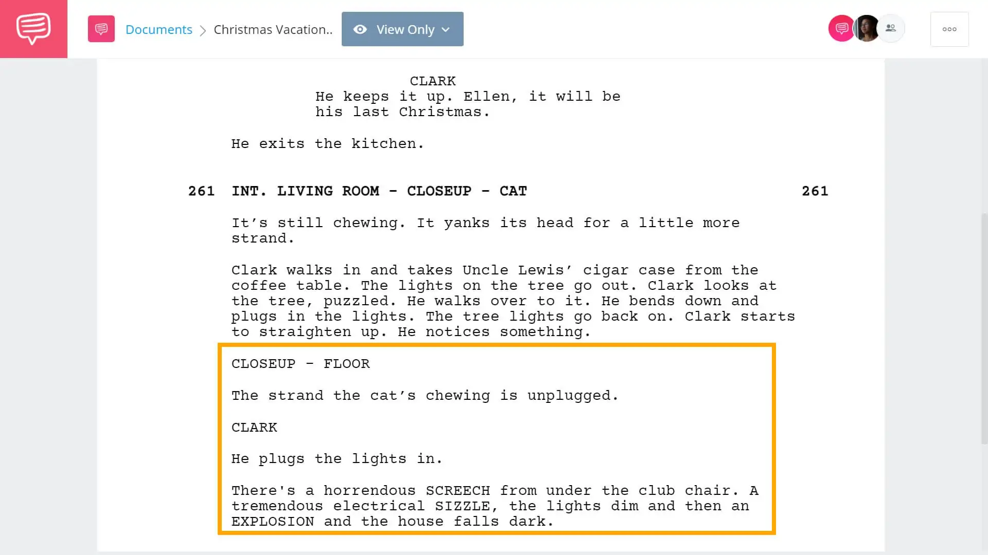Christmas Vacation Script Teardown - Strand Cat Scene - StudioBinder Screenwriting Software
