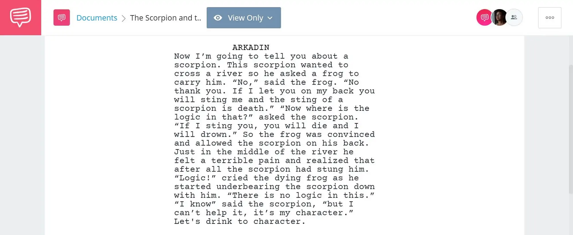 Mr. Arkadin The Scorpion and the Frog Story - StudioBinder Screenwriting Software