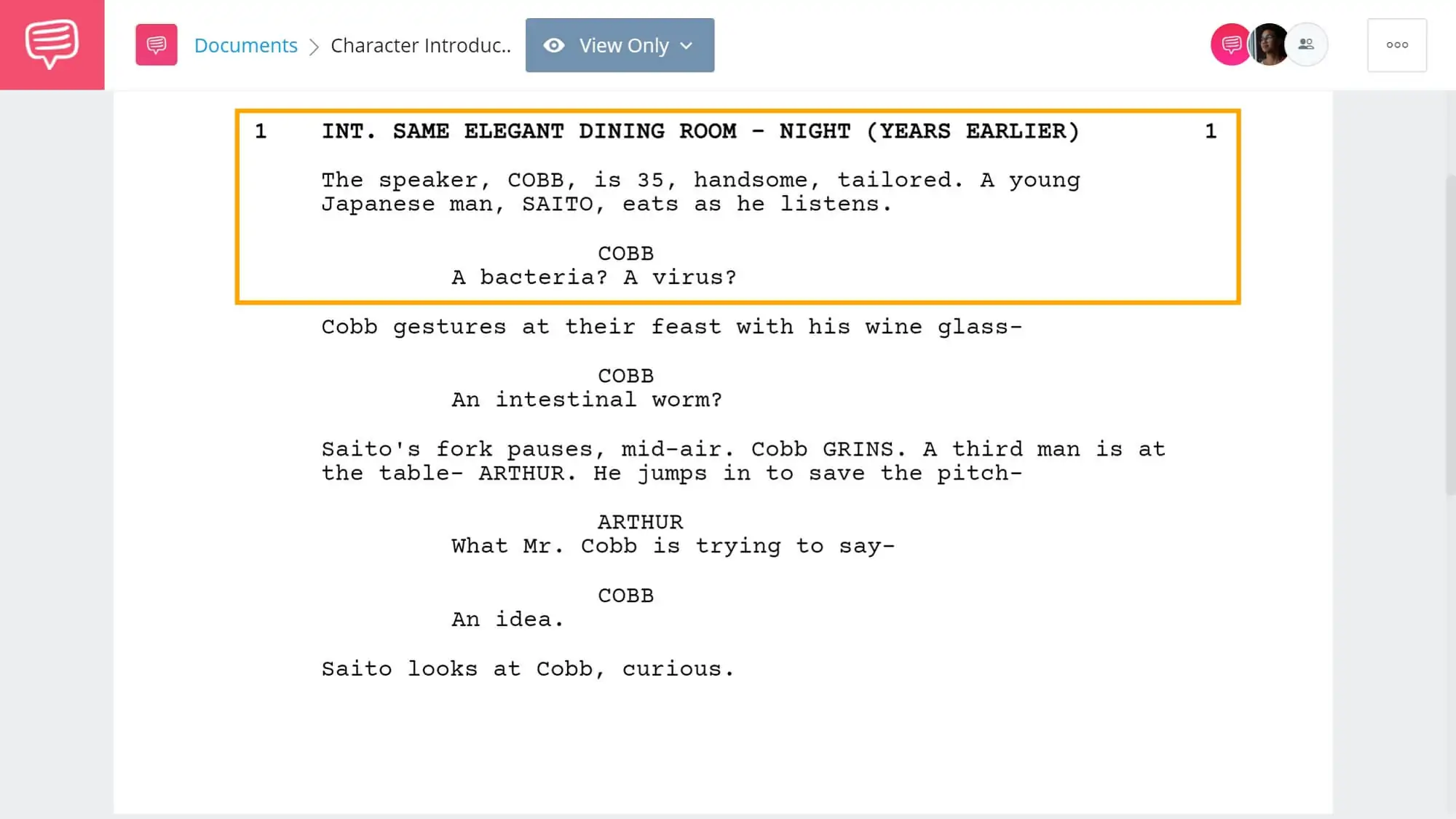 Character Introductions - Inception Character Introduction - StudioBinder Screenwriting Software