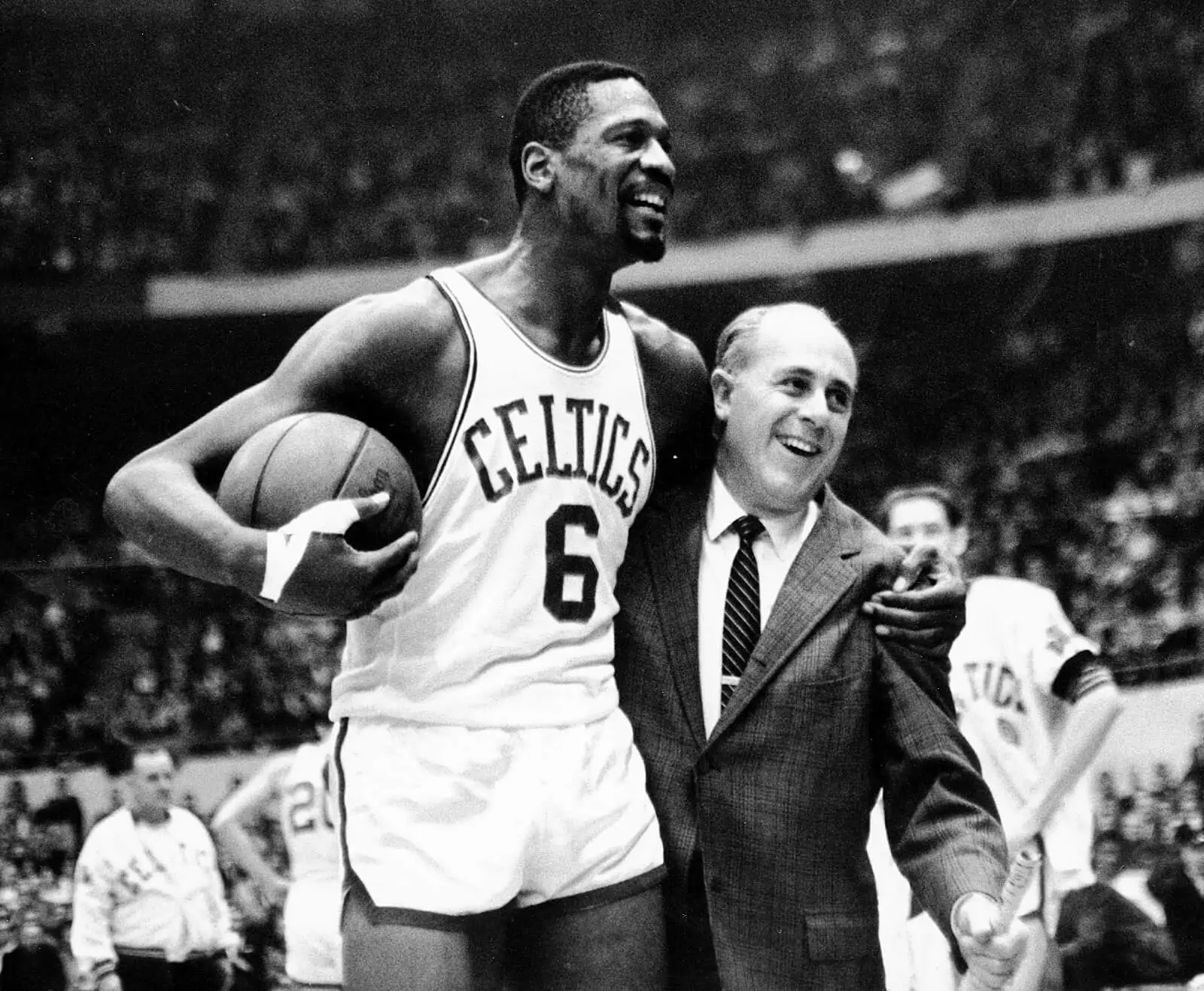 Sports Photography Examples - Bill Russell and Red Auerbach Share a Happy Moment - AP