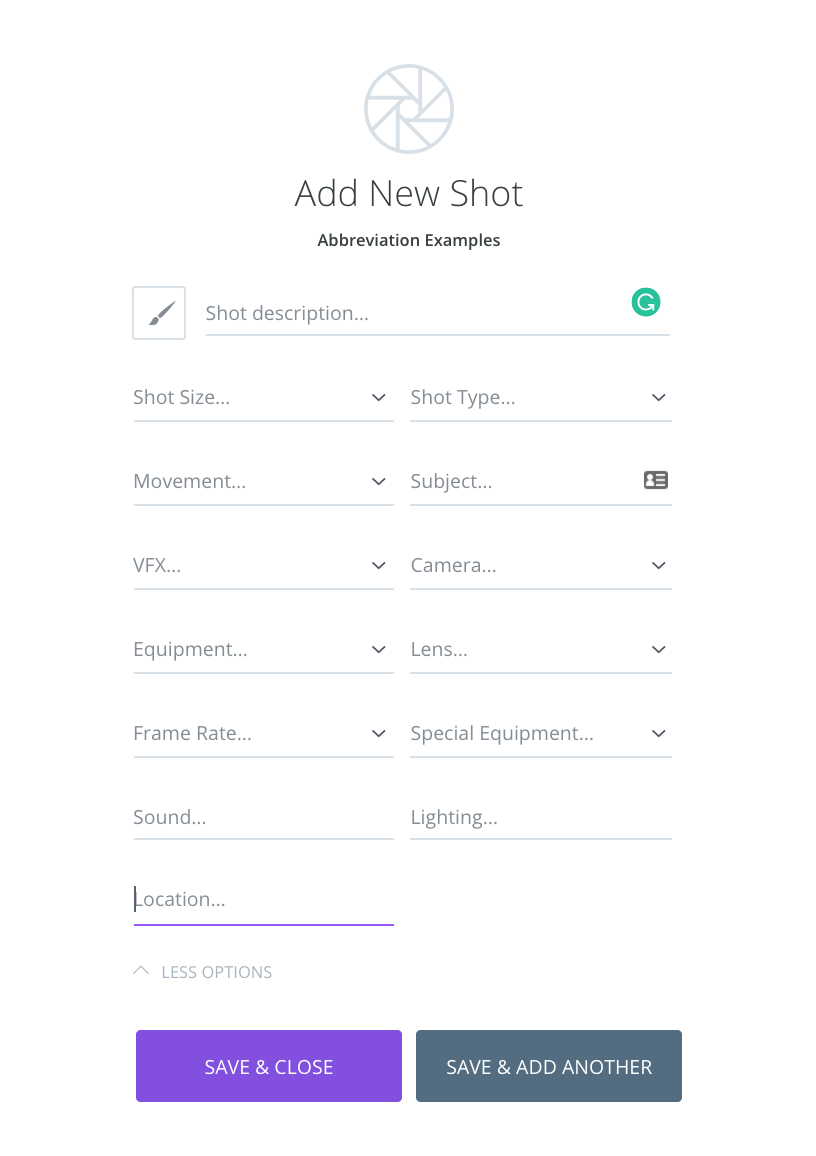StudioBinder Shotlisting App — Photoshoot shot list
