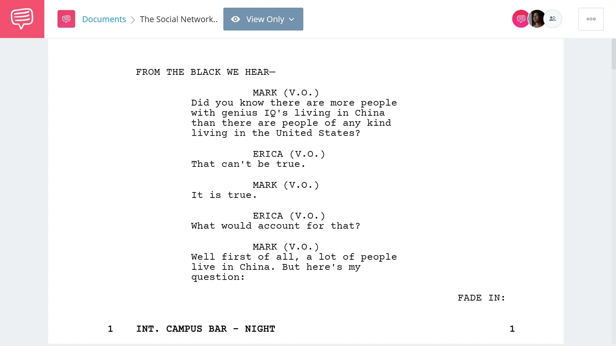 The Social Network Script Breakdown - Full Script PDF Download - StudioBinder Screenwriting Software