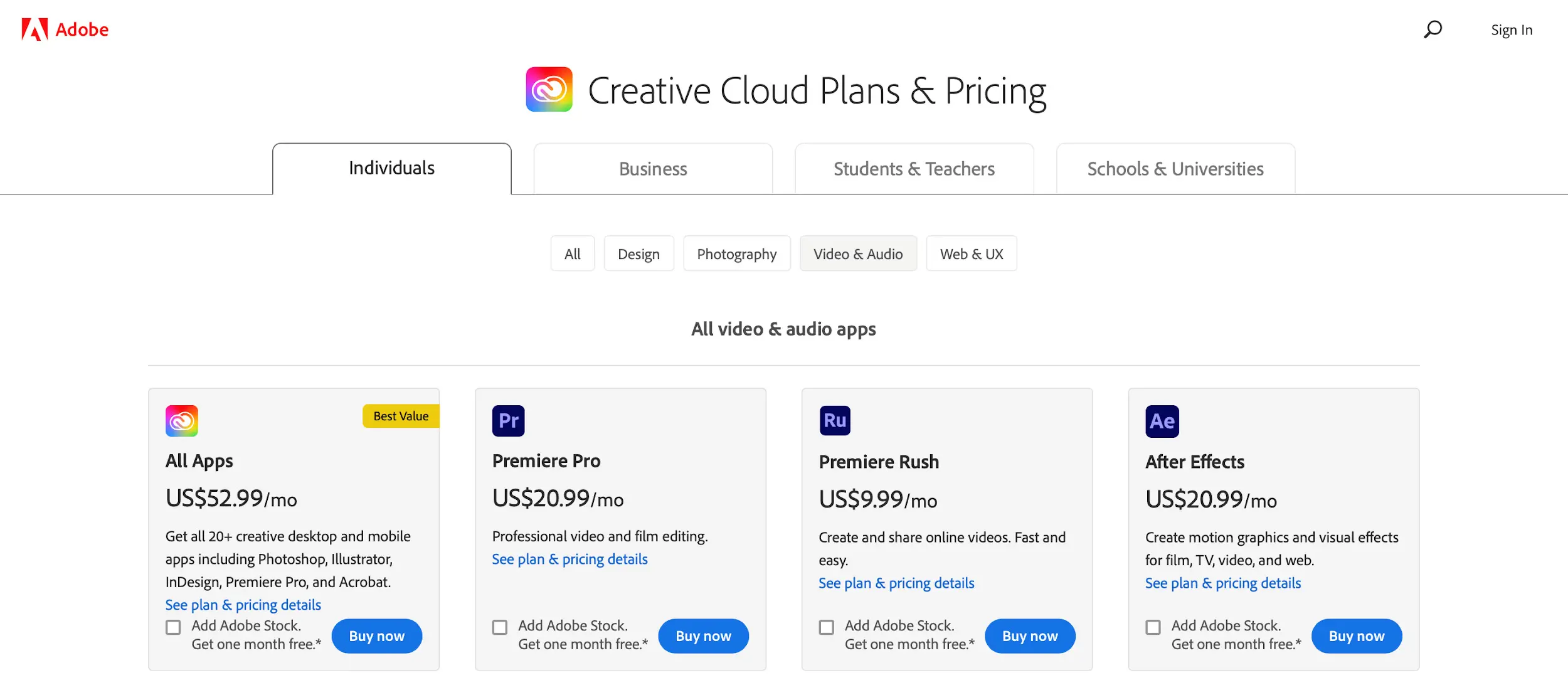 Adobe Premiere Pro vs Final Cut Pro X - Creative Cloud Pricing