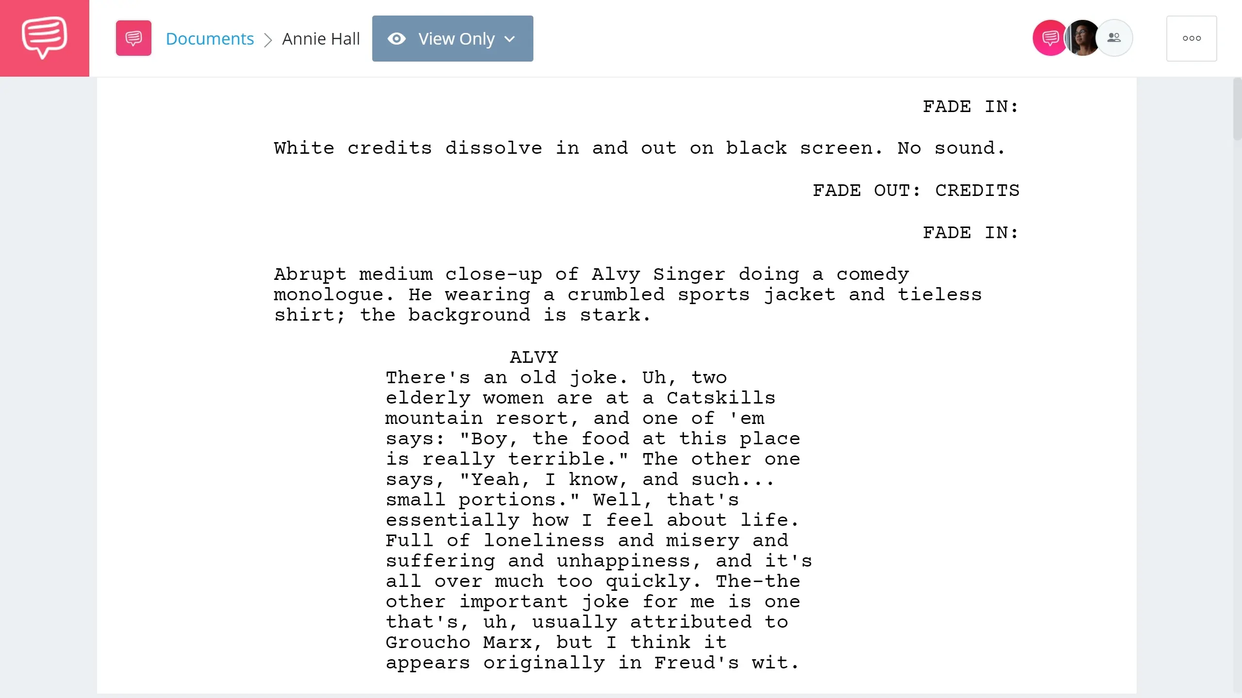 Best Original Screenplay Academy Award - Annie Hall Full Script PDF Download - StudioBinder Screenwriting Software