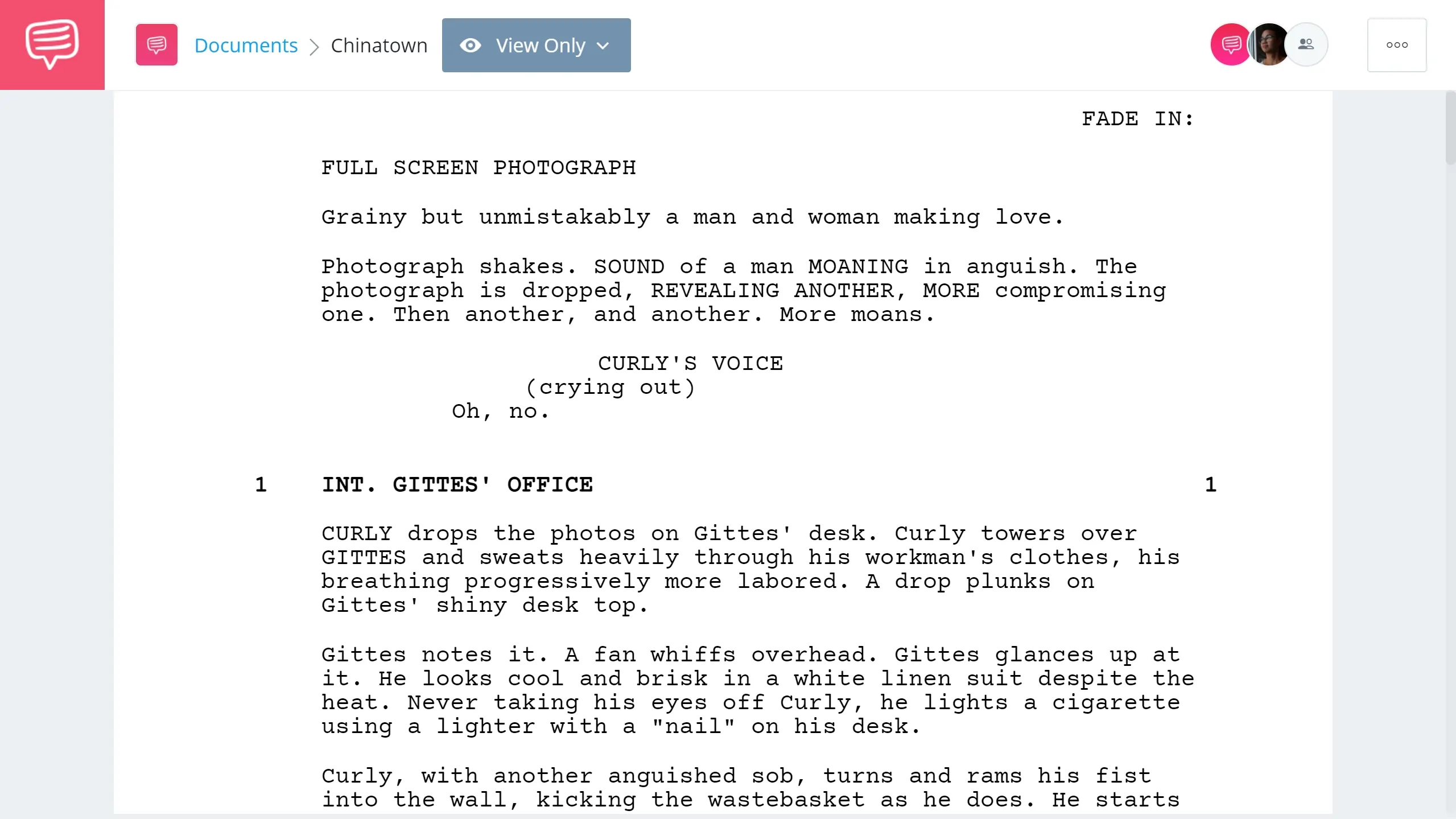 Best Original Screenplay Academy Award - Chinatown Full Script PDF Download - StudioBinder Screenwriting Software