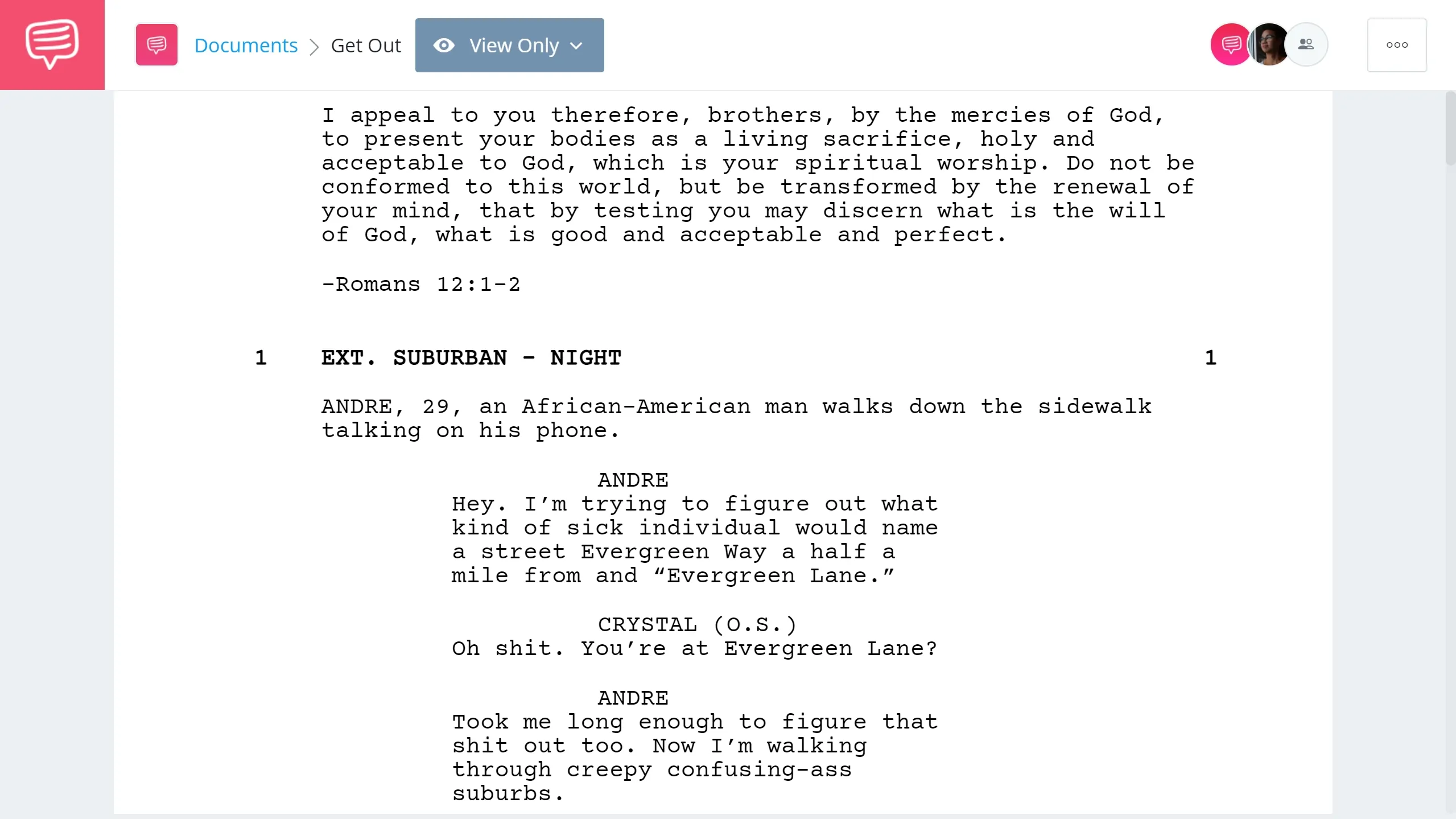 Best Original Screenplay Academy Award - Get Out Full Script PDF Download - StudioBinder Screenwriting Software