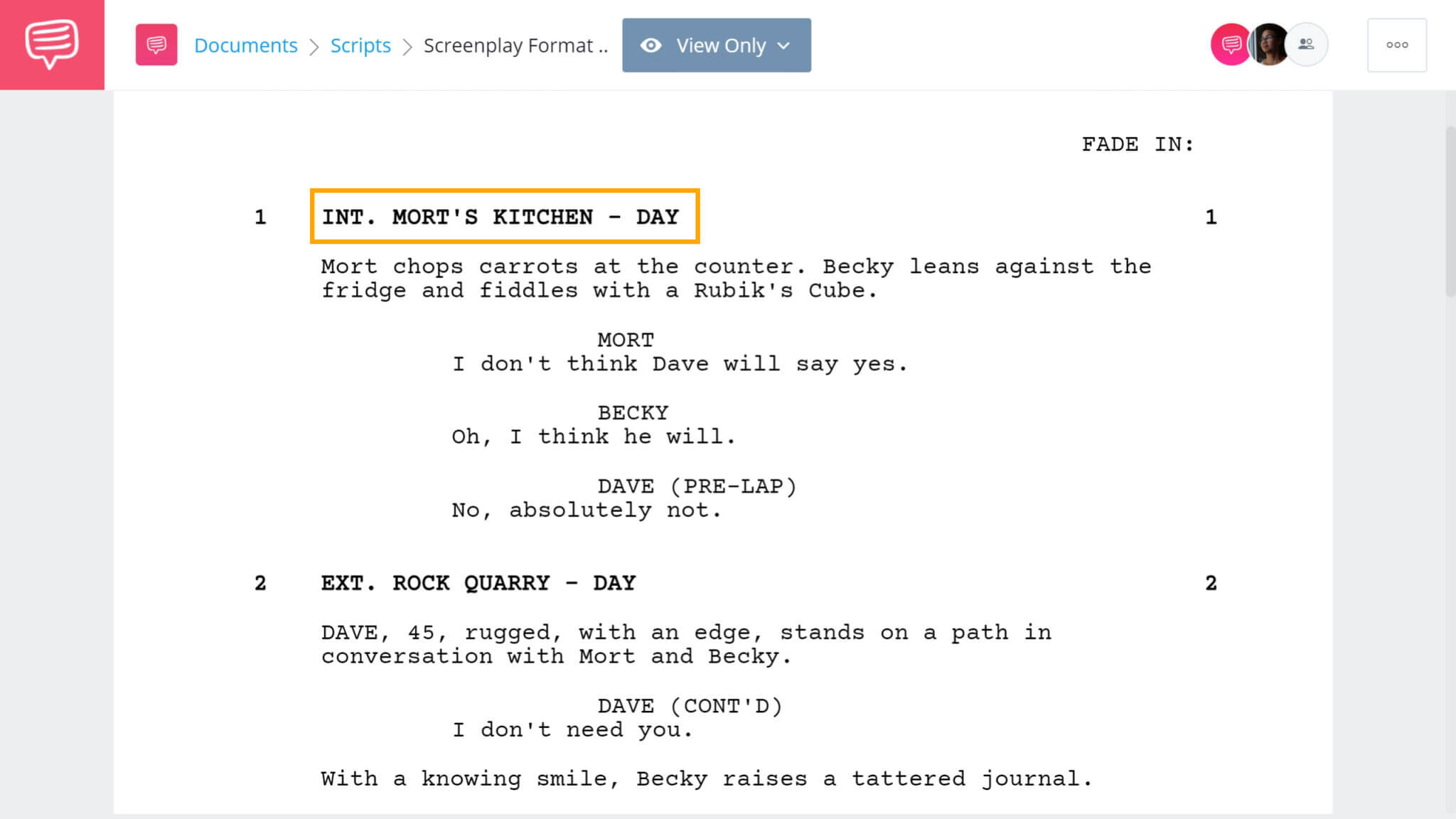 screenplay format length of slugline