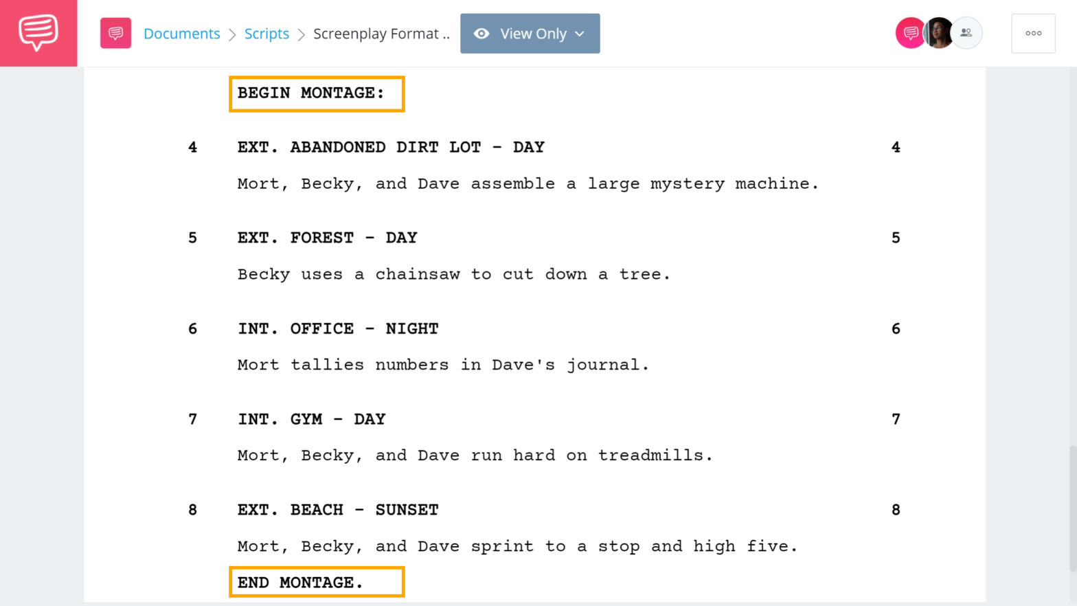 slugline script format