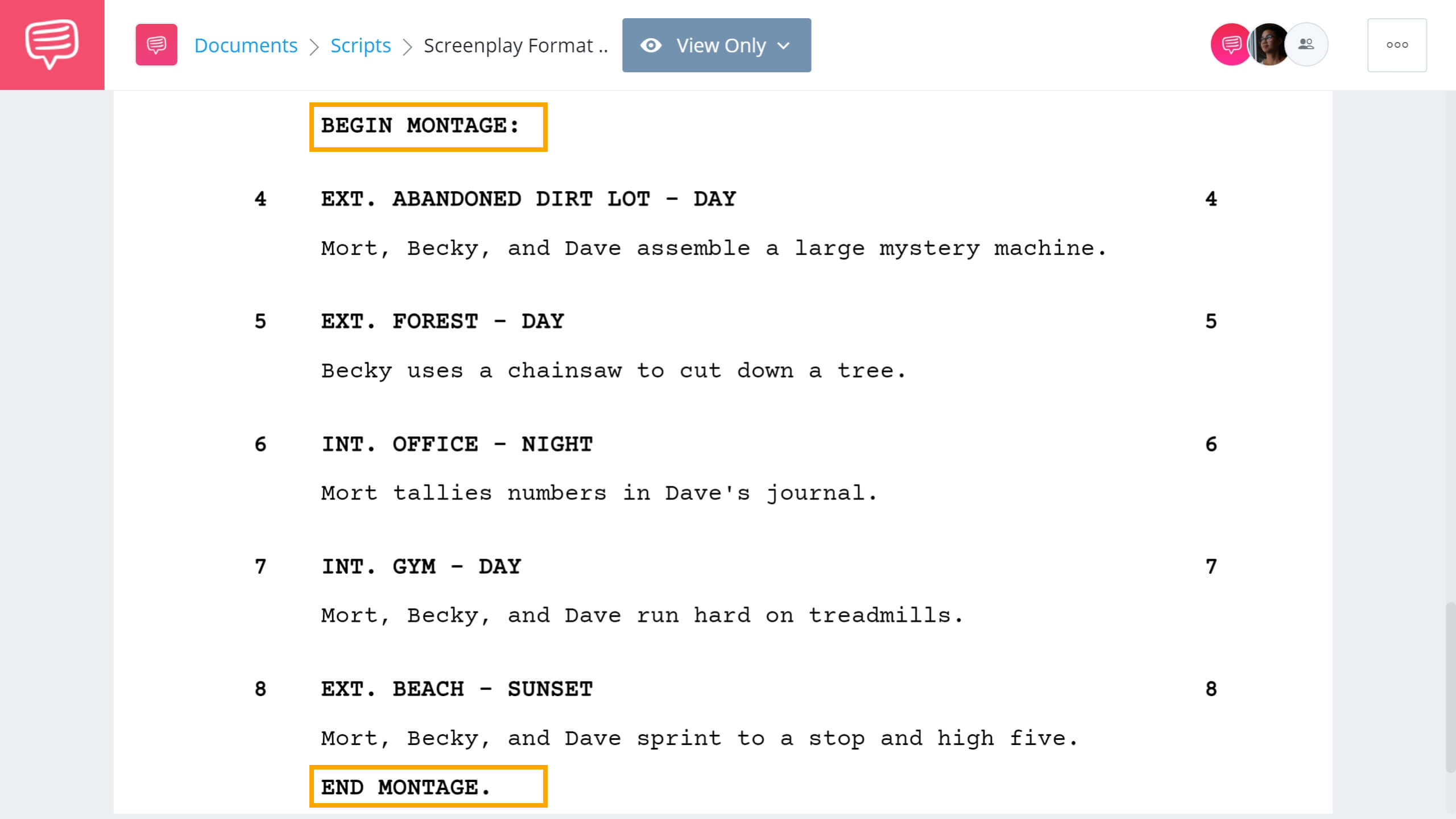 screenplay format length of slugline