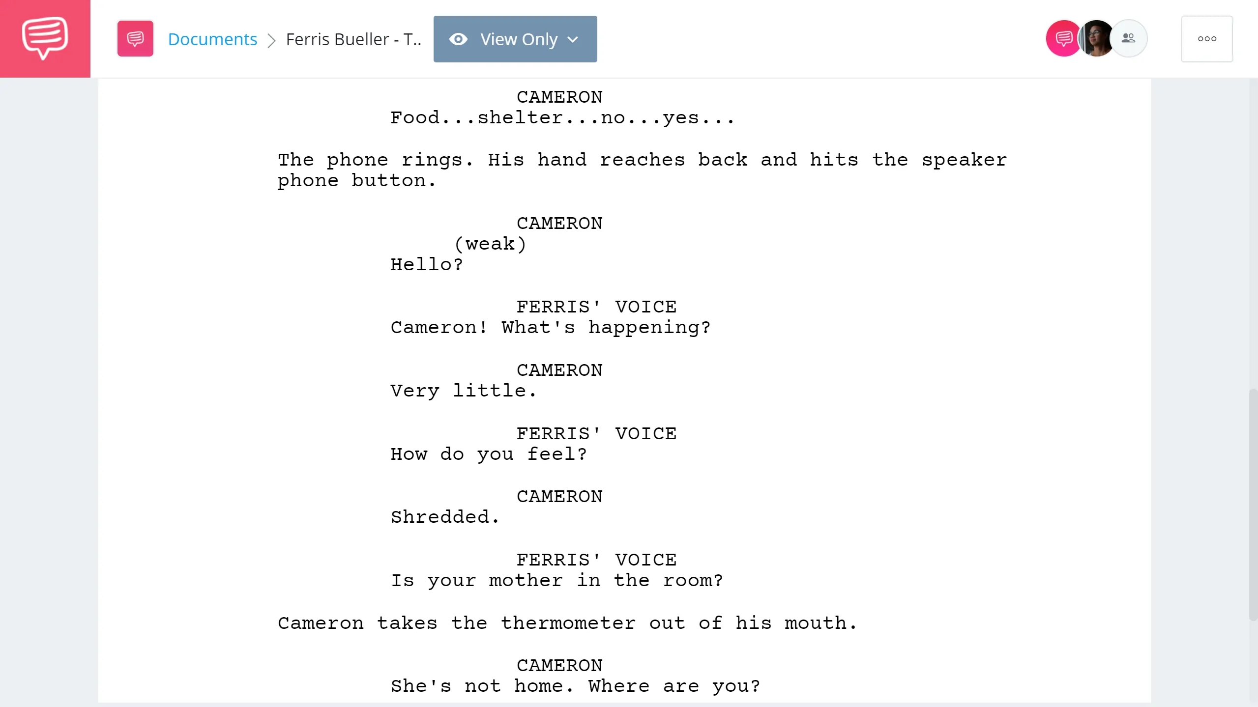 如何写电话对话在剧本-菲利斯Buellers例子- StudioBinder剧本写作软件