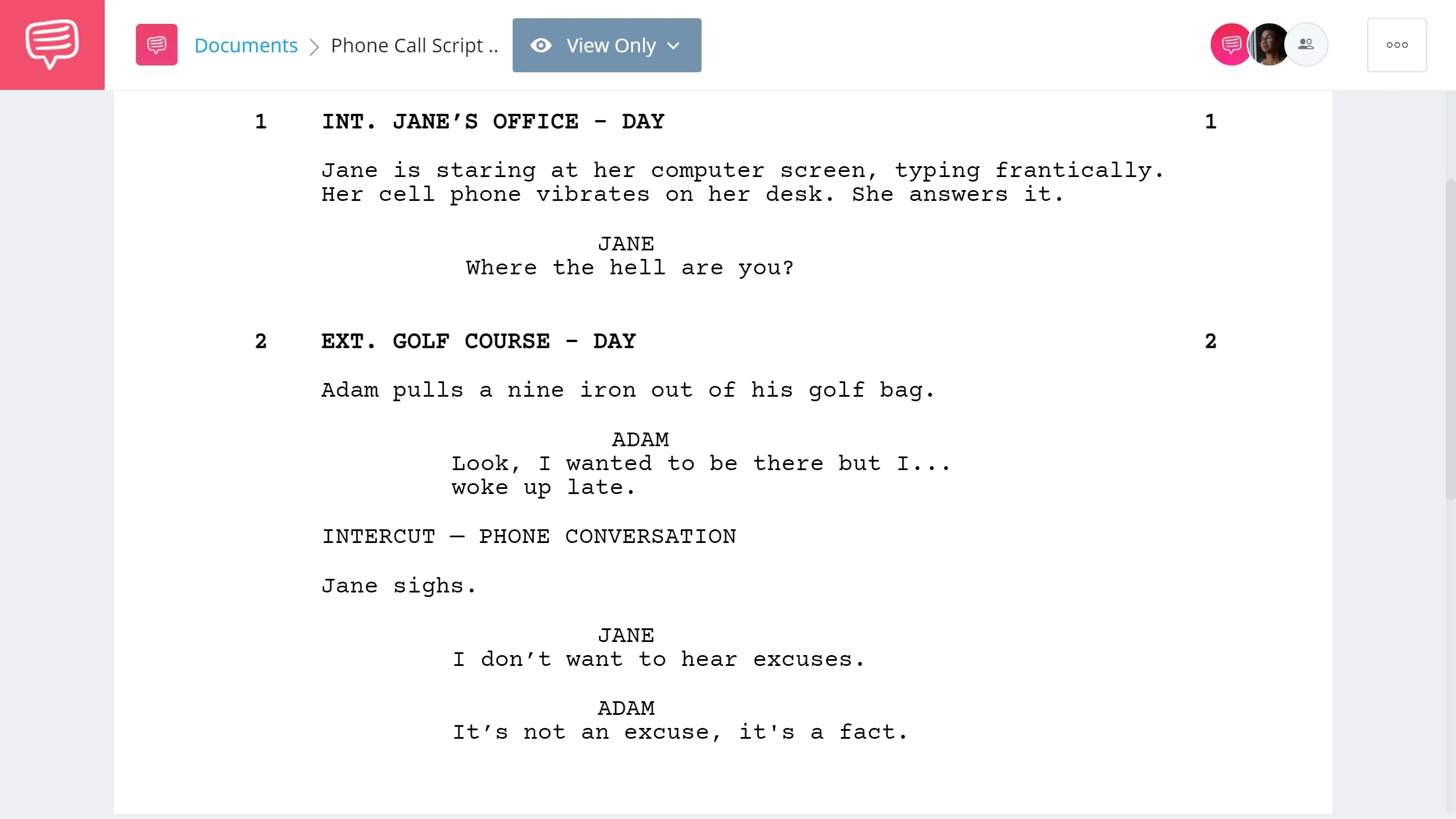 如何在剧本中编写电话对话-Intercut示例-StudioBinder剧本编写软件