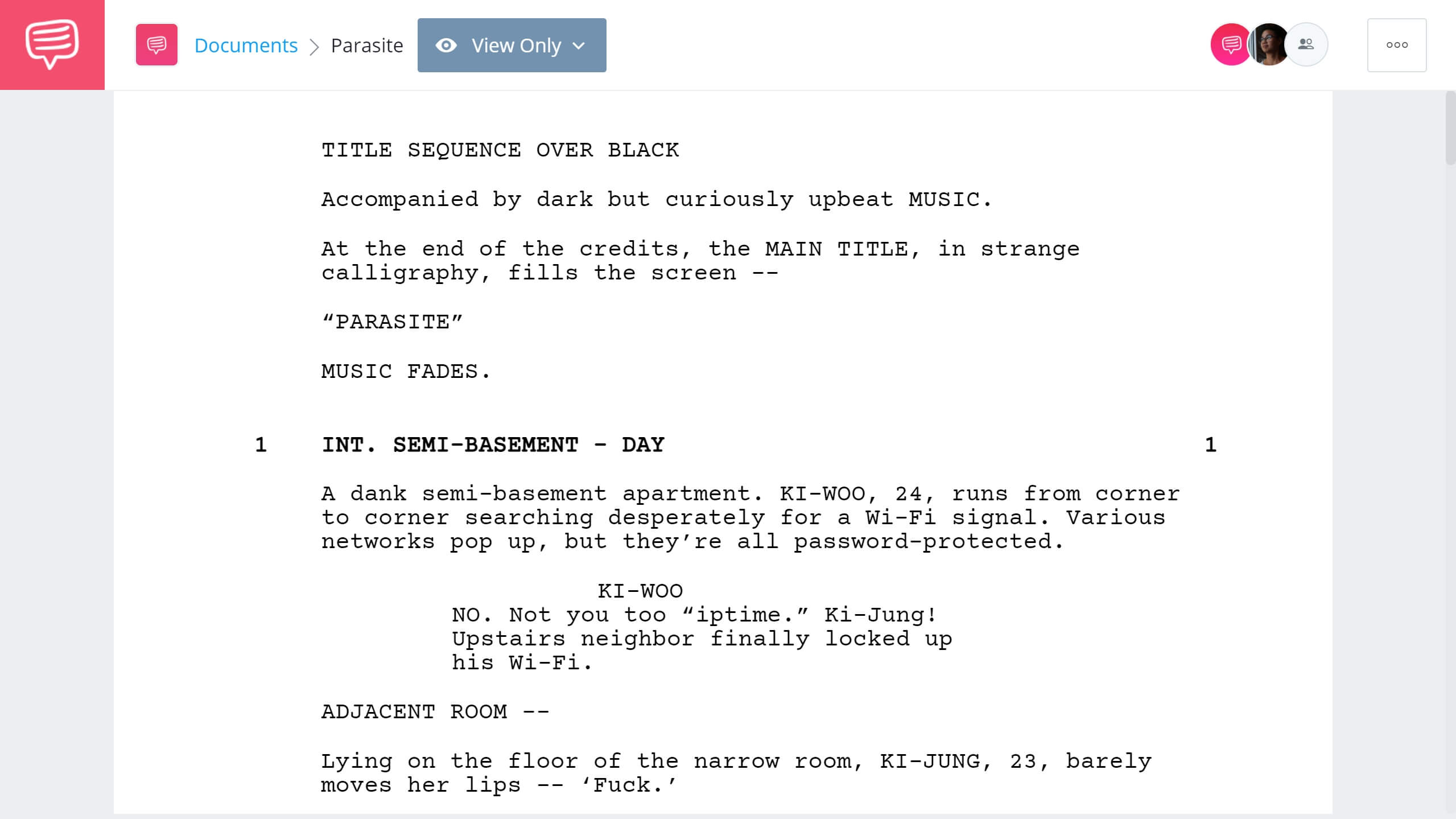 Parasite Script Breakdown - Full PDF Script Download - StudioBinder Screenwriting Software