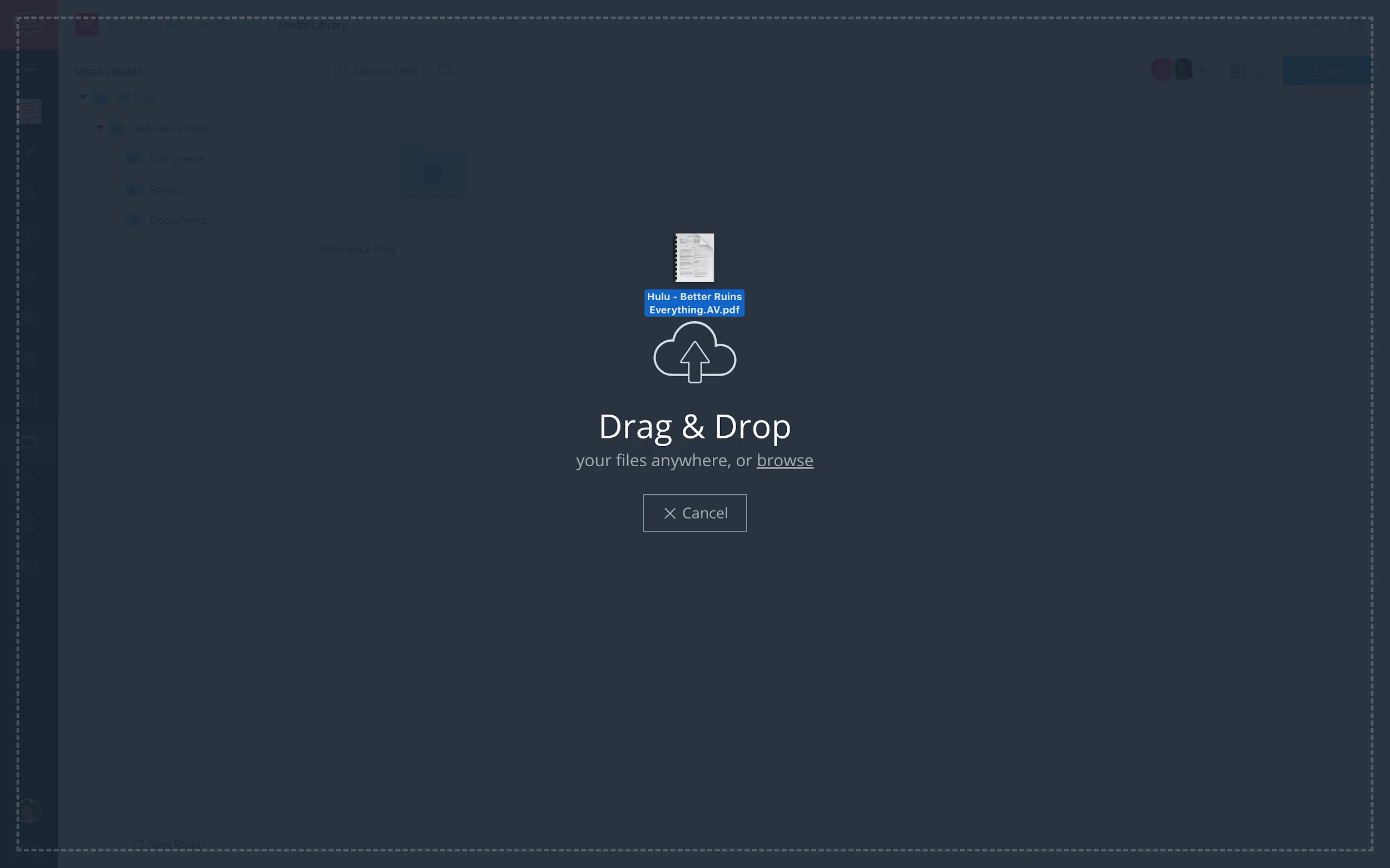 Upload files pop-up - Drag and drop file