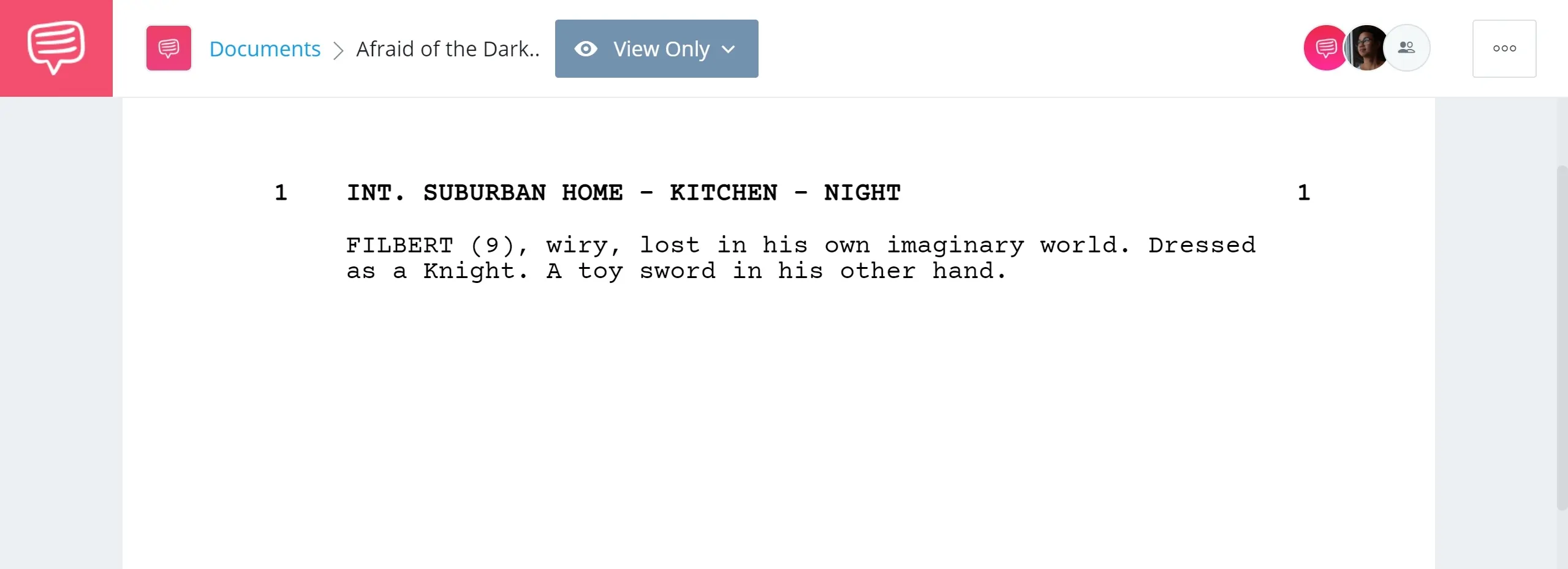 how to write a movie script - afraid of the dark - studiobinder screenwriting feature - character intro - double hyphen scene heading (1)