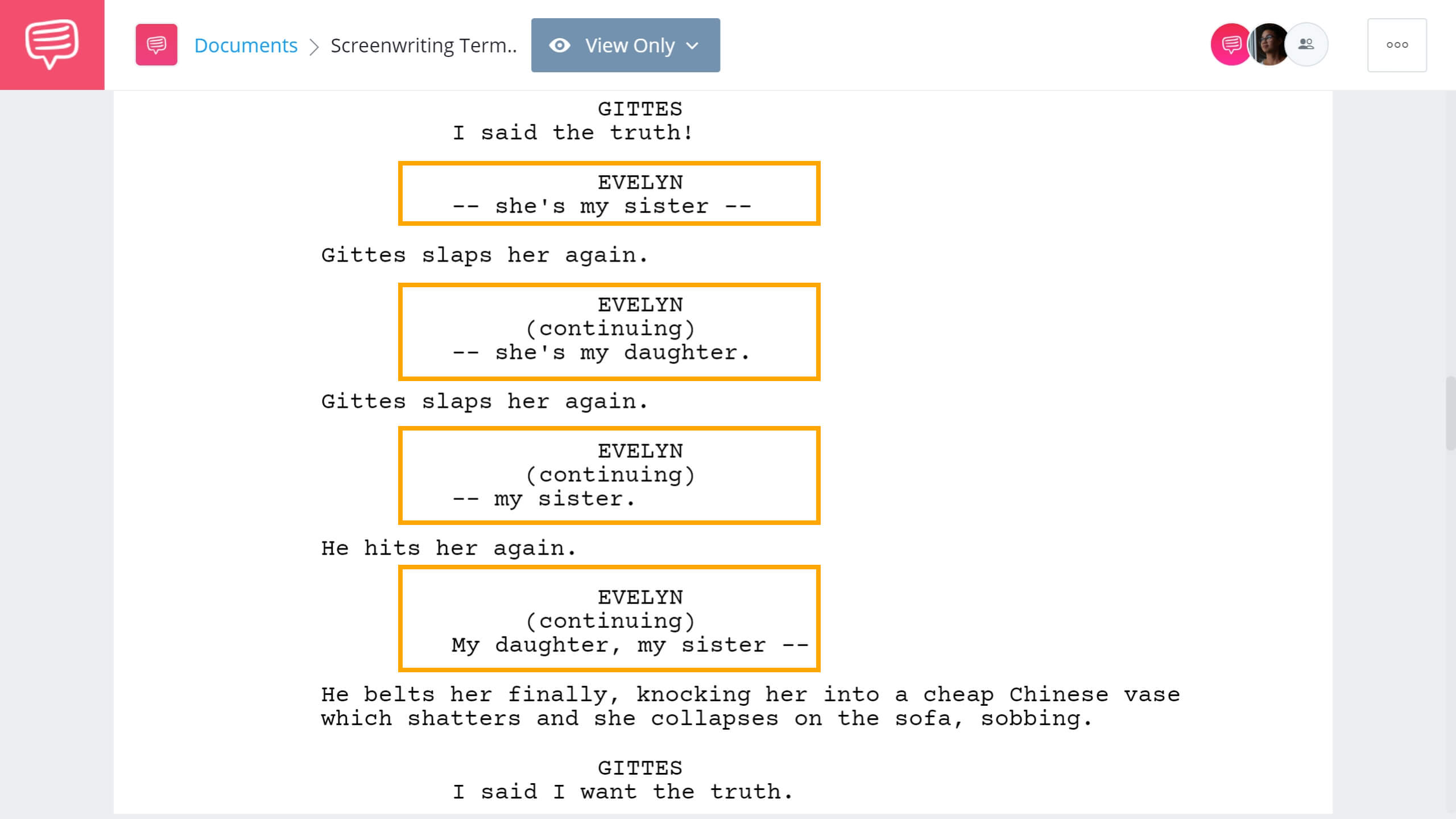 Screenwriting Terms - Dash Example - StudioBinder Screenwriting Software