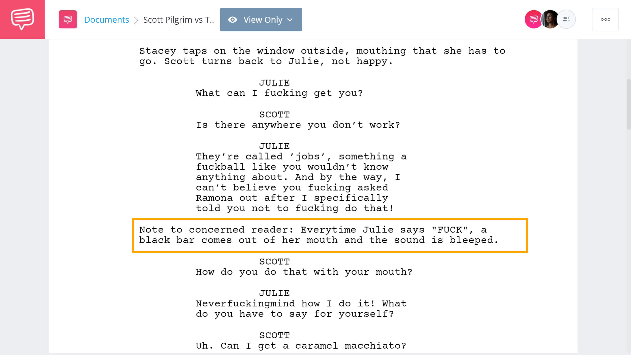 Scott Pilgrim vs The World Script Teardown - Humorous Censorship - StudioBinder Screenwriting Software