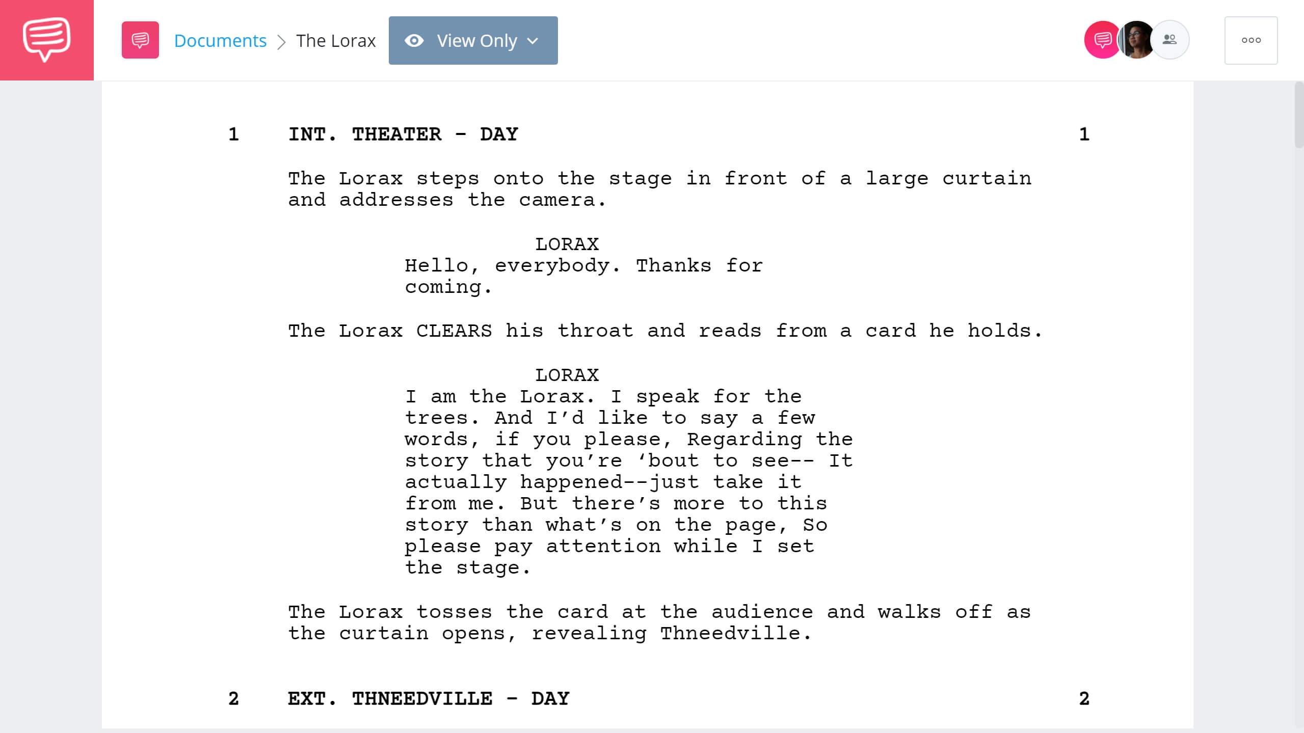 The Lorax Script Teardown - Full Script PDF Download - StudioBinder Screenwriting Software