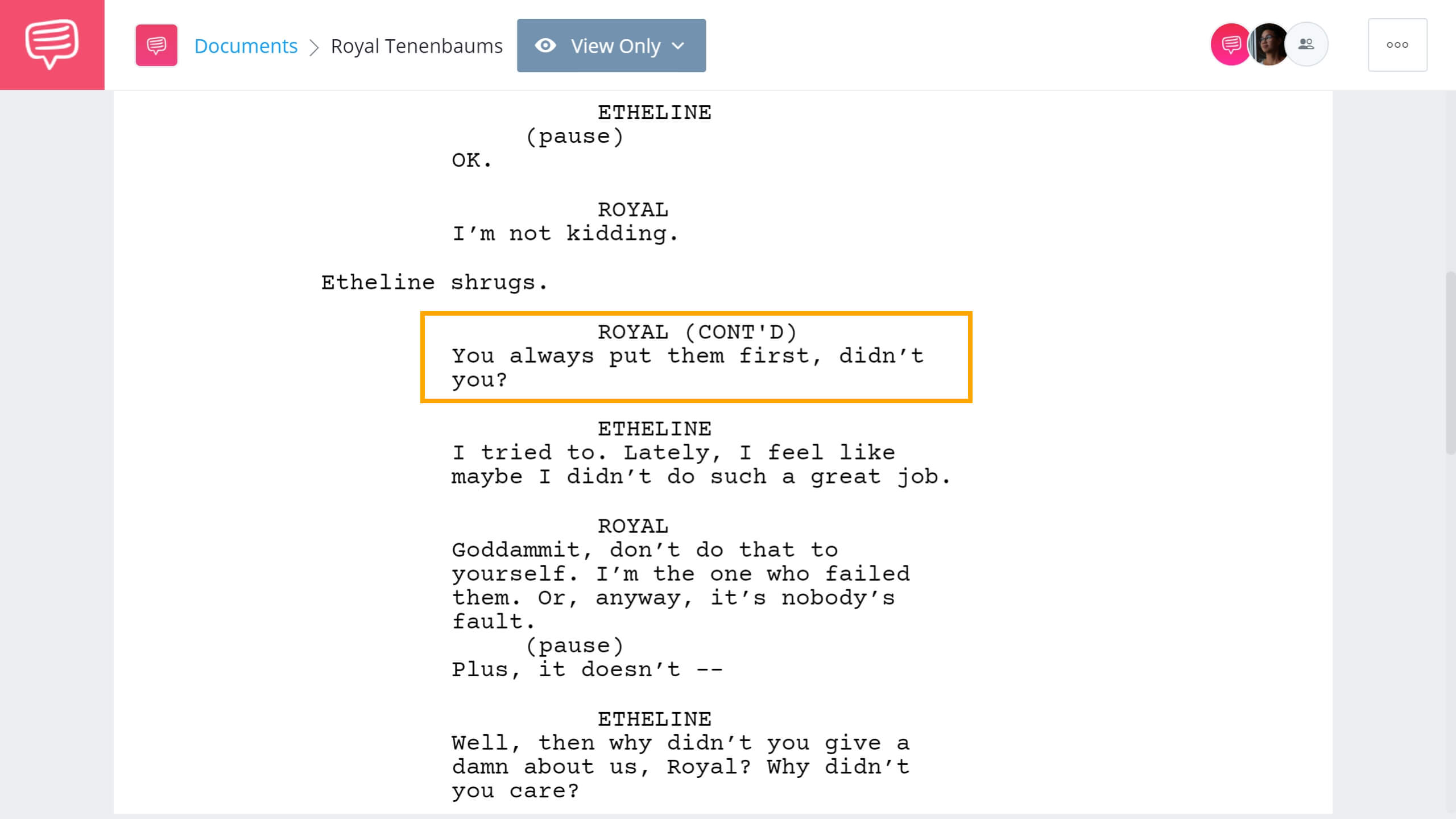 Screenplay Format The Ultimate Guide For Writers   Formatting A Screenplay Royal Tenenbaums Example StudioBinder Screenwriting Software 