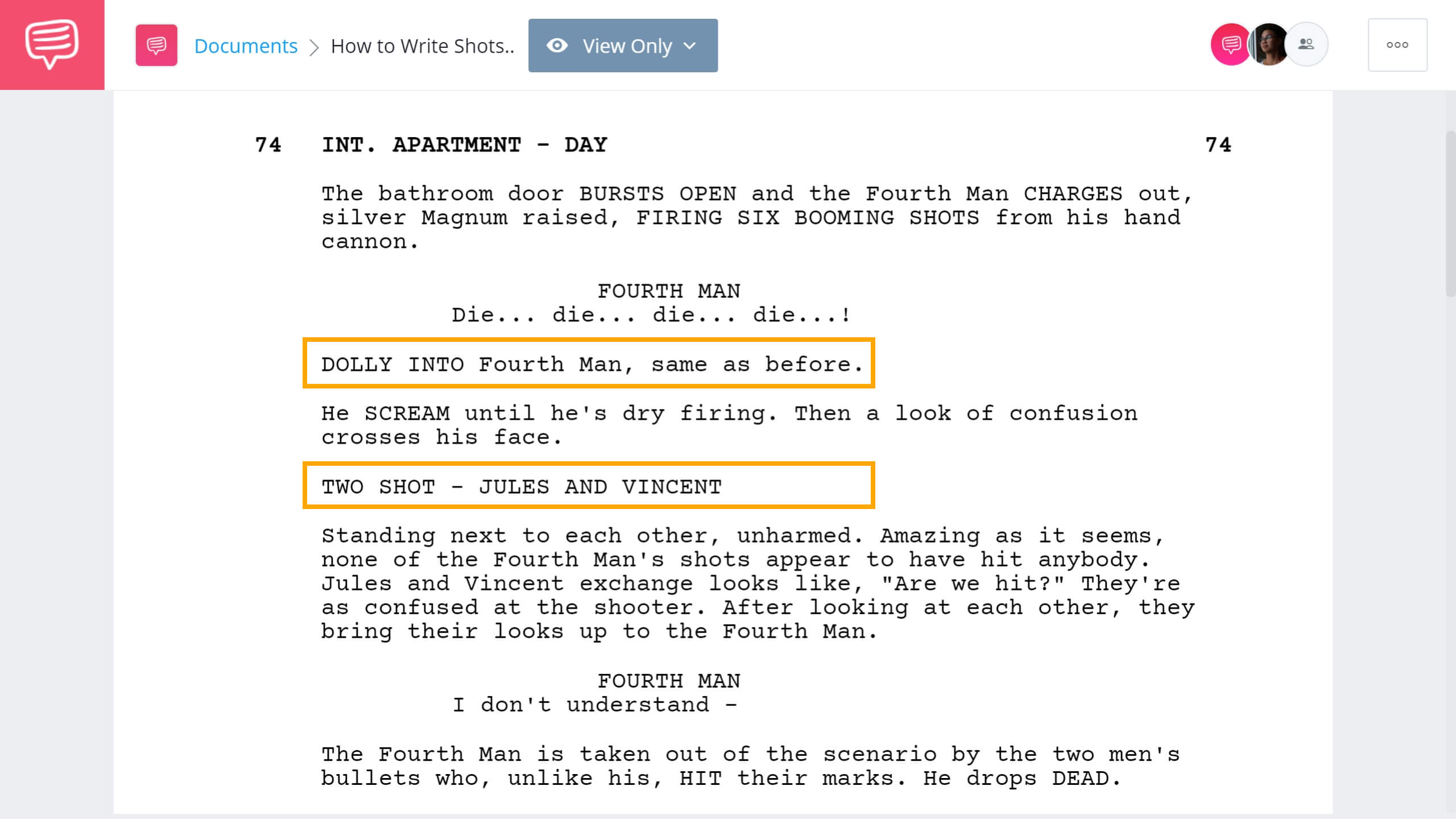 How to Write Shots in a Script Pulp Fiction Example