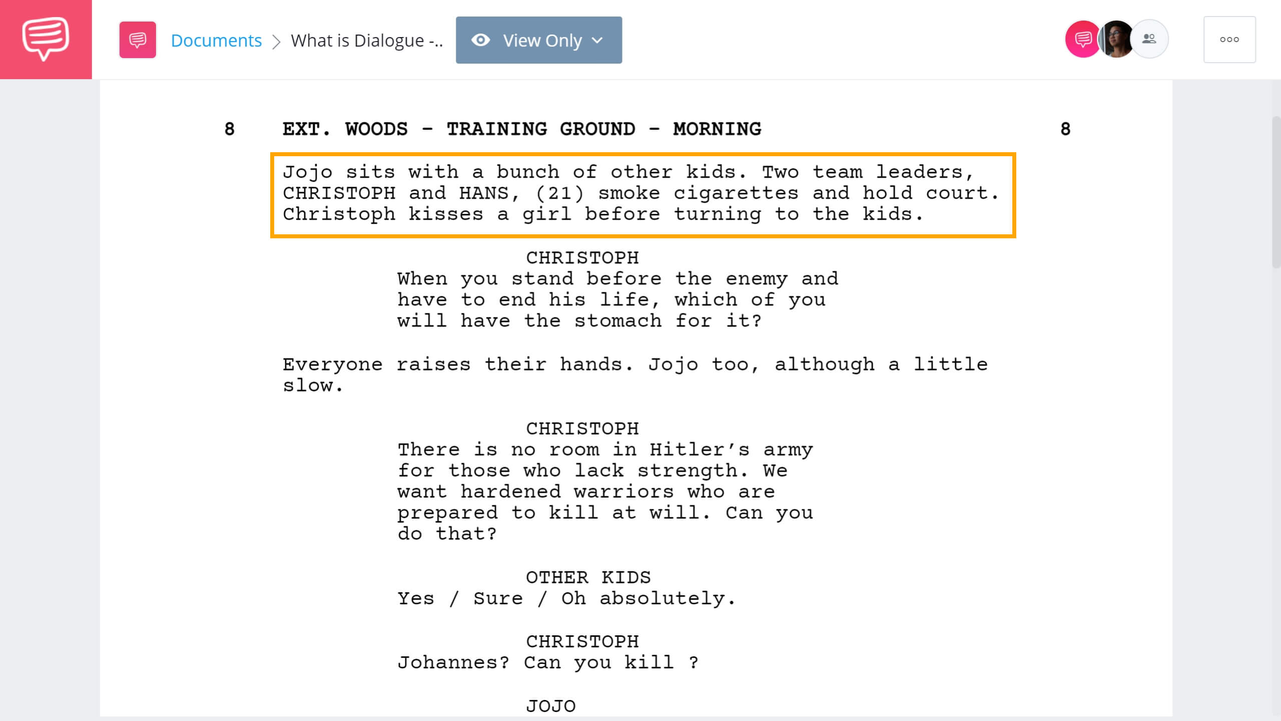 What is Dialogue JoJo Rabbit Example StudioBinder Screenwriting Software