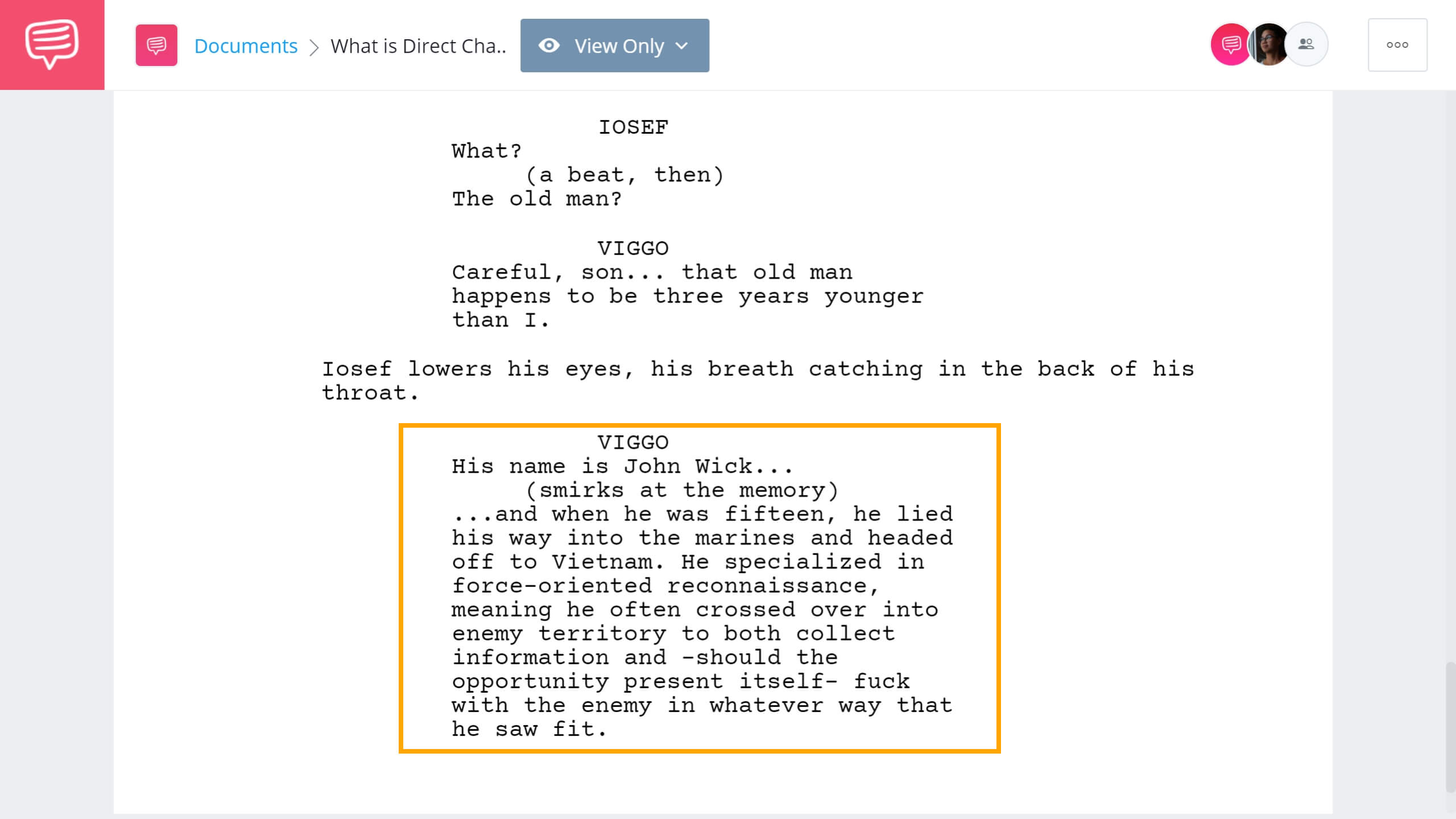 What is Direct Characterization John Wick Excerpt StudioBinder Screenwriting Software