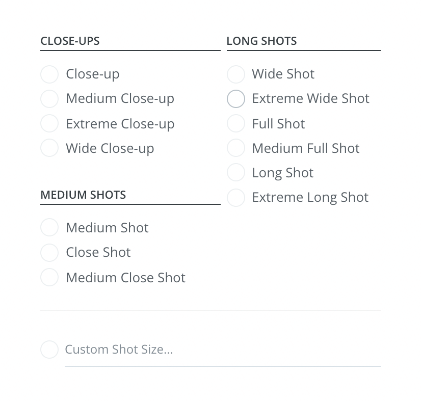 Shot list Abbreviations Explained Shot Sizes Example