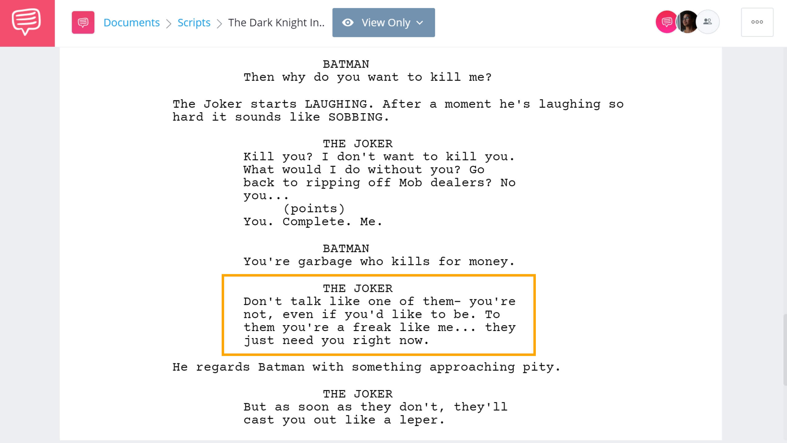 The Dark Knight Interrogation Scene Interrogation Scene StudioBinder Screenwriting Software
