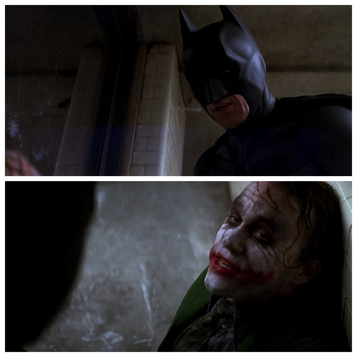 Two pals having a catch up · Batman interrogation scene