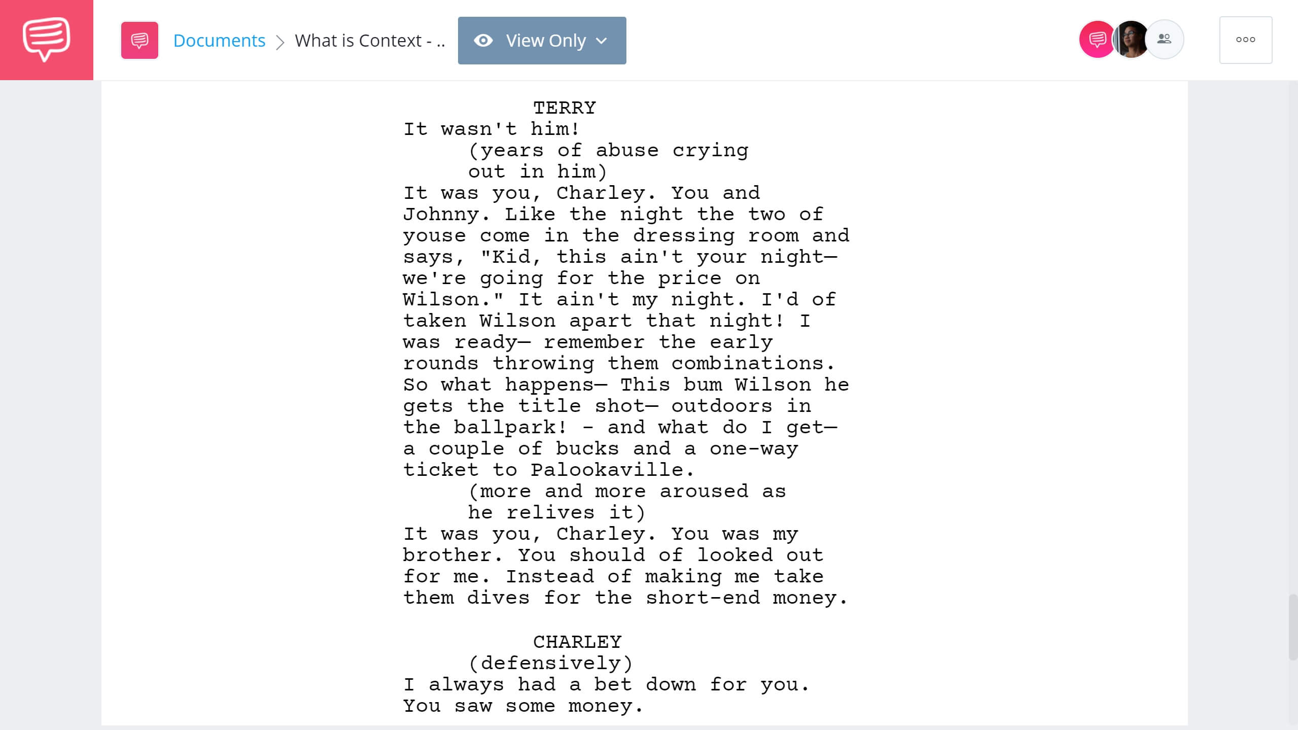 What is Context On The Waterfront Example StudioBinder Screenwriting Software