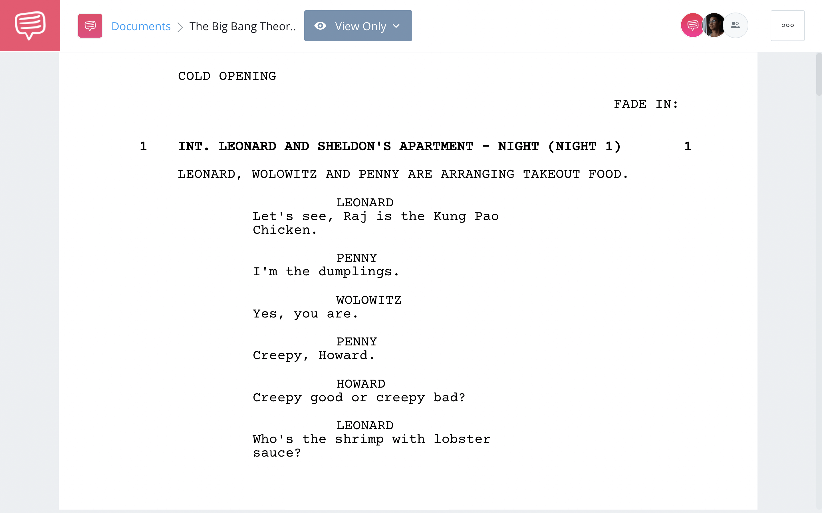 TV Script Format The Big Bang Theory Full Script PDF Download StudioBinder Screenwriting Software