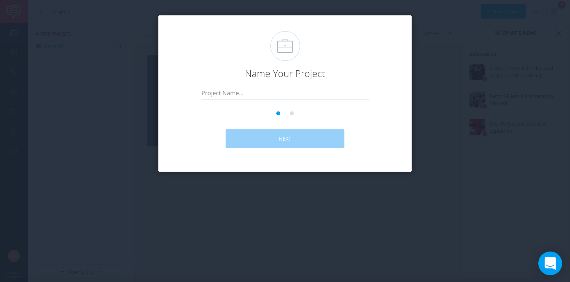 Annotated storyboard • naming a project