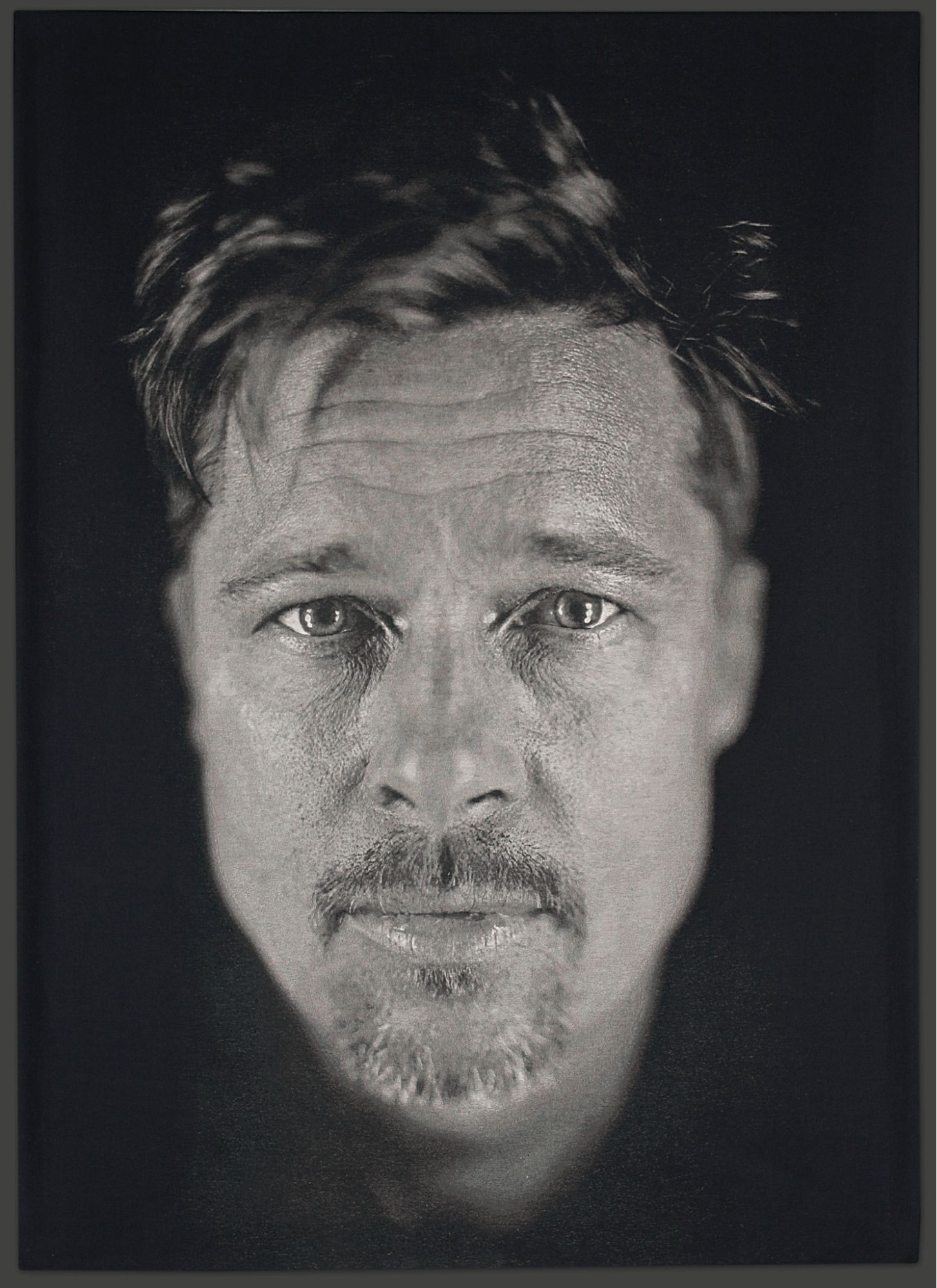 A photorealistic portrait of Brad Pitt by Chuck Close