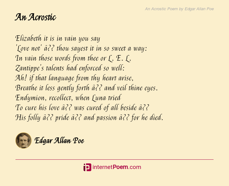 An acrostic poem by Edgar Allen Poe