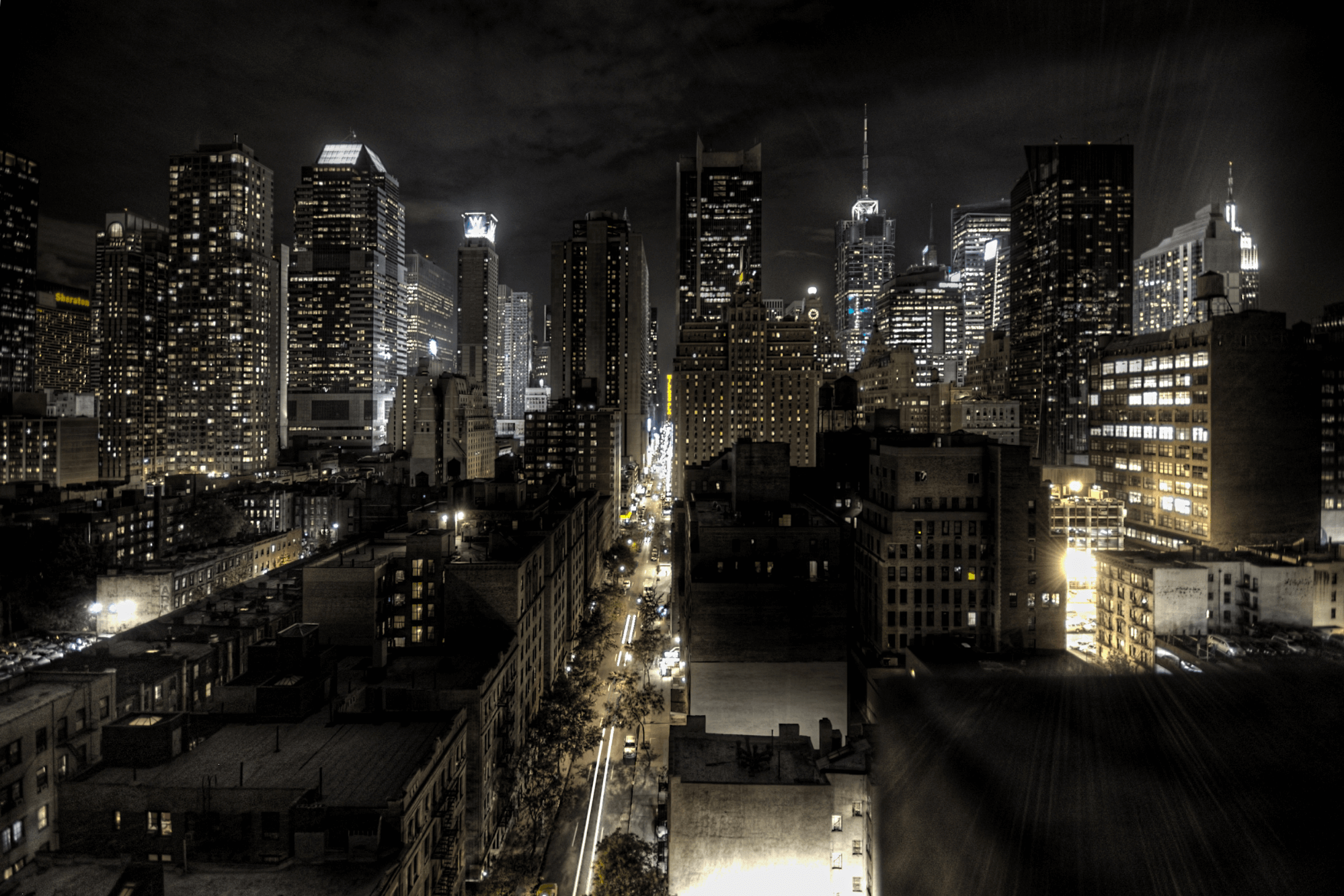 Cities are filled with light after dark by building windows and street lamps