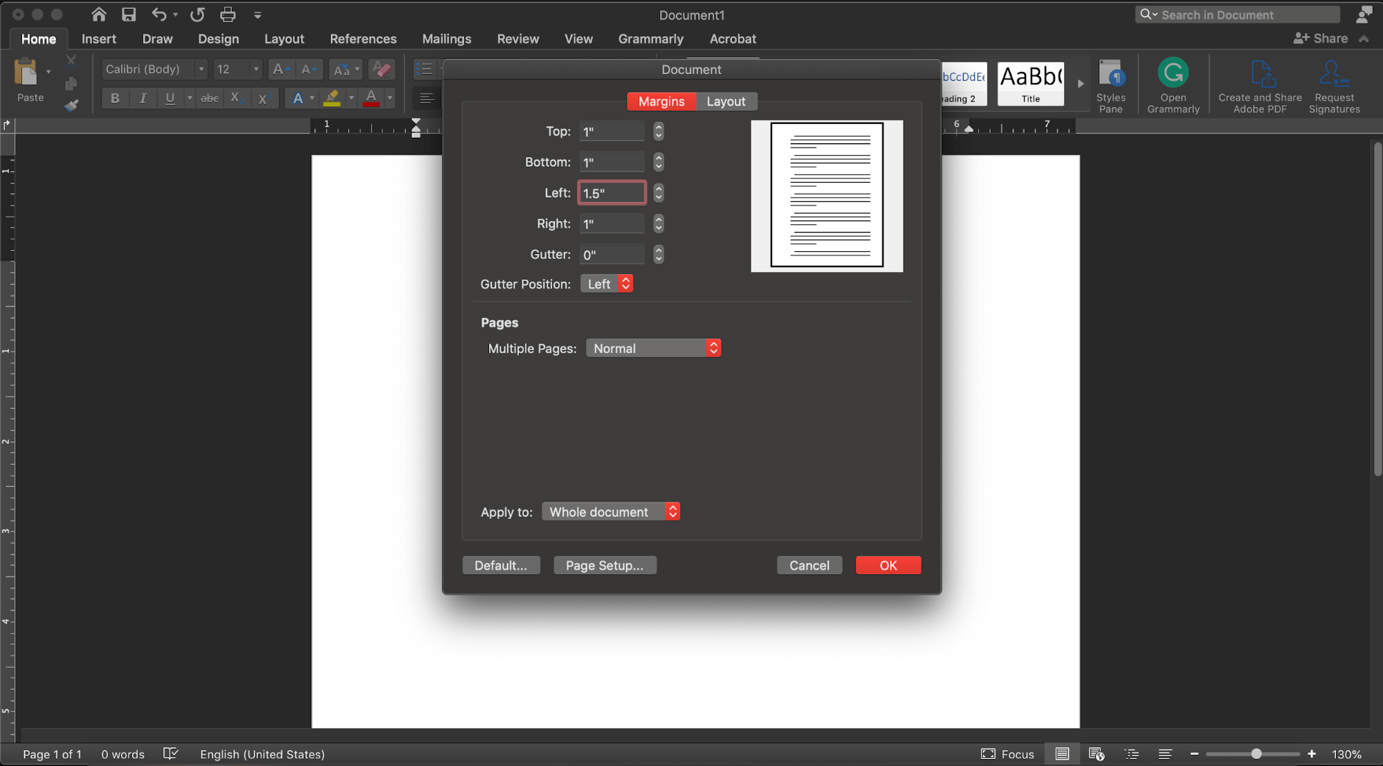 Set your margins in MS Word