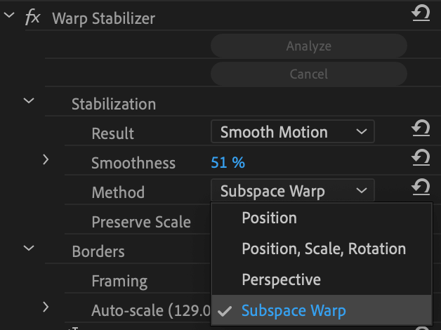 does premiere rush have stabilization