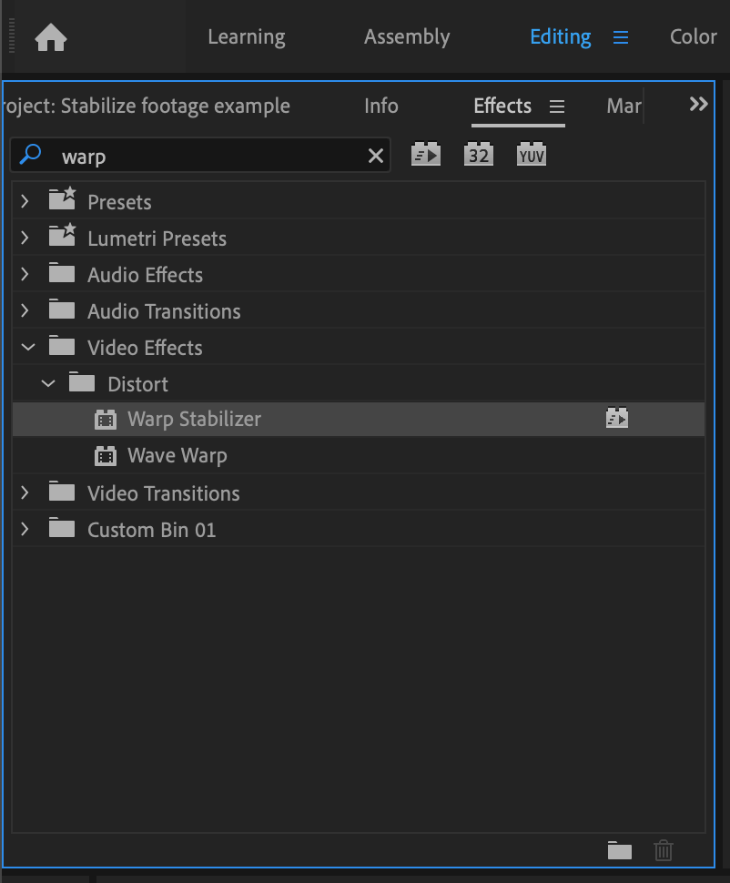 Where to find the warp stabilizer effect