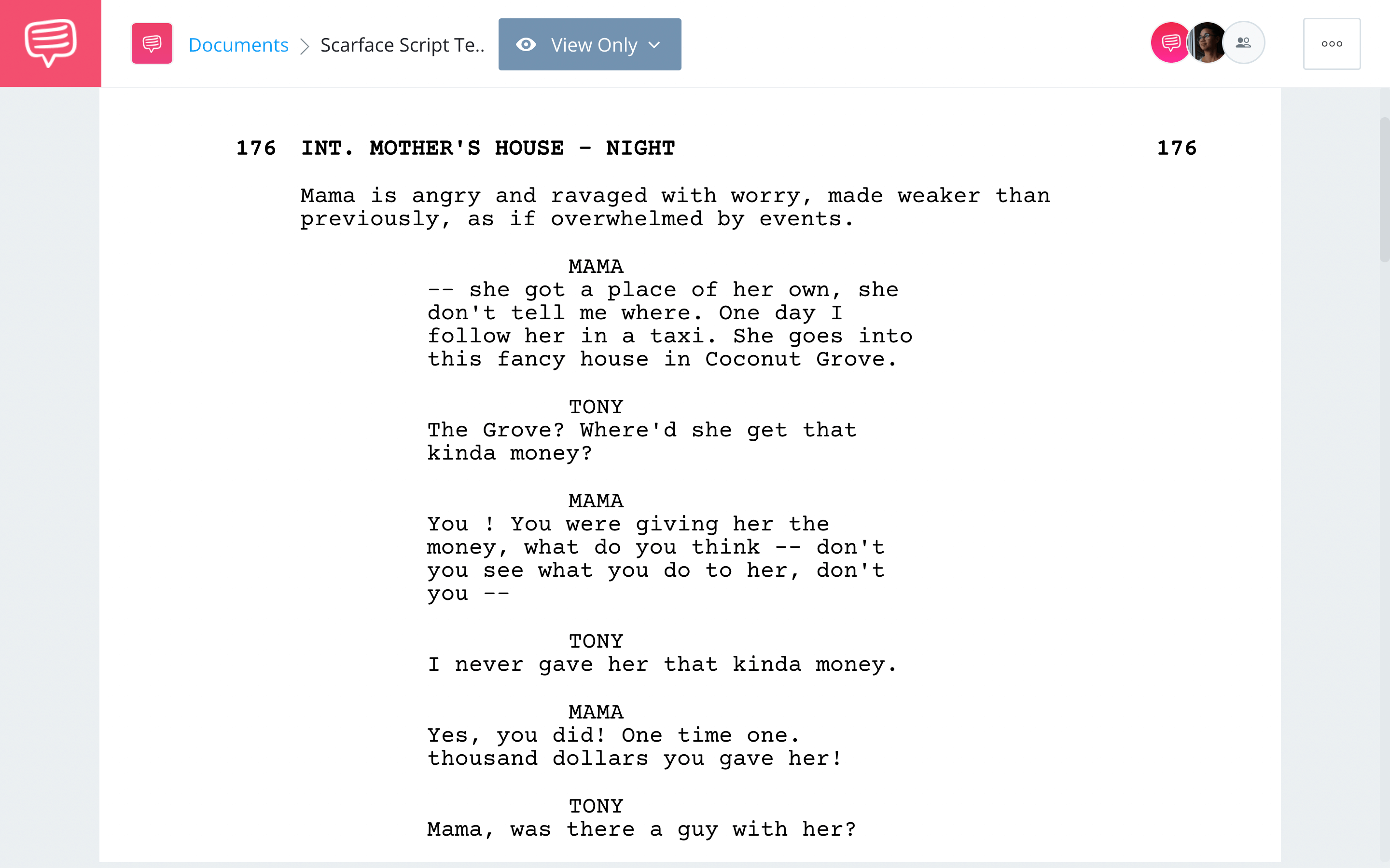 Scarface Script Teardown Mothers House Scene StudioBinder Screenwriting Software