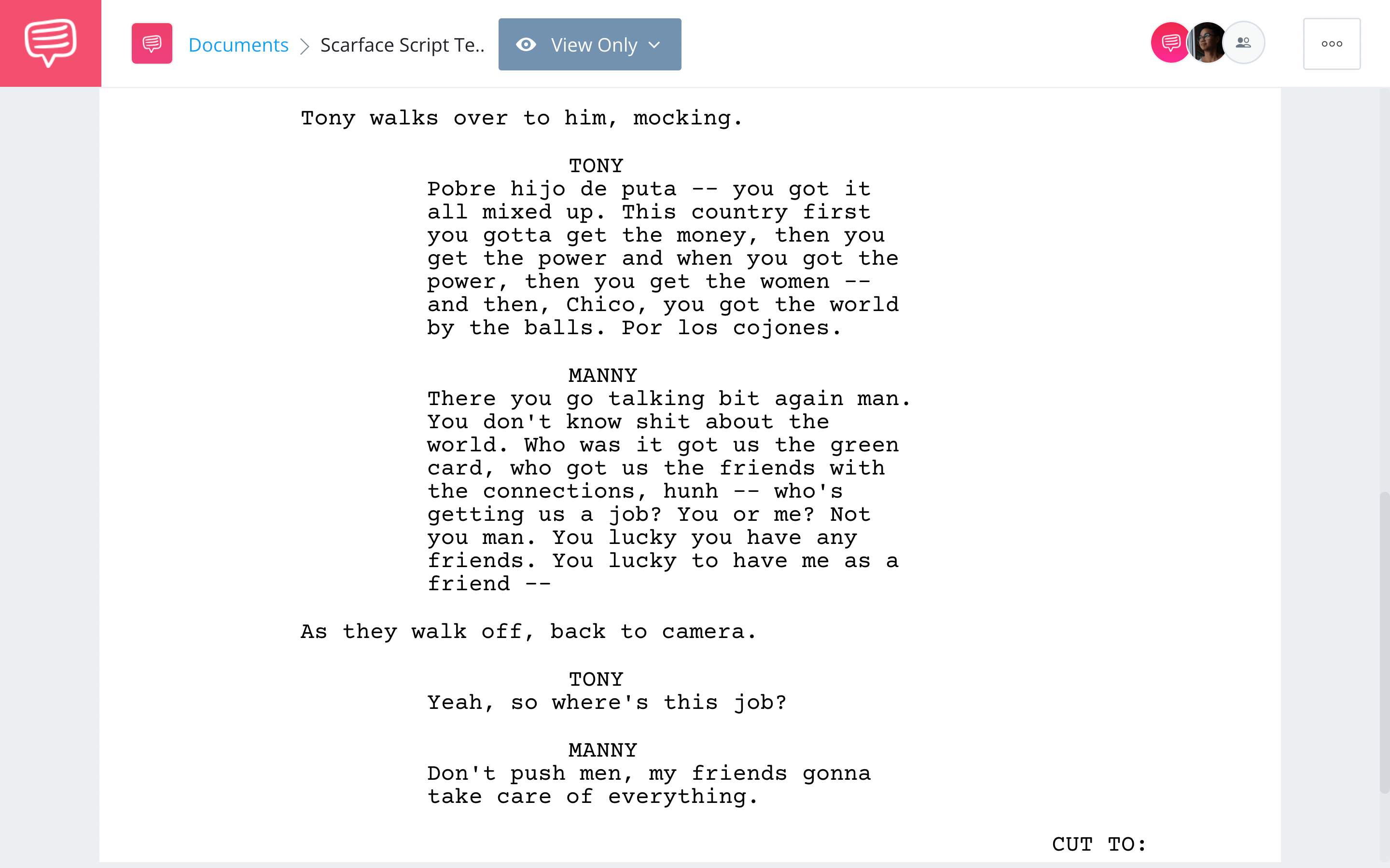 Scarface Script Teardown Tonys View StudioBinder Screenwriting Software
