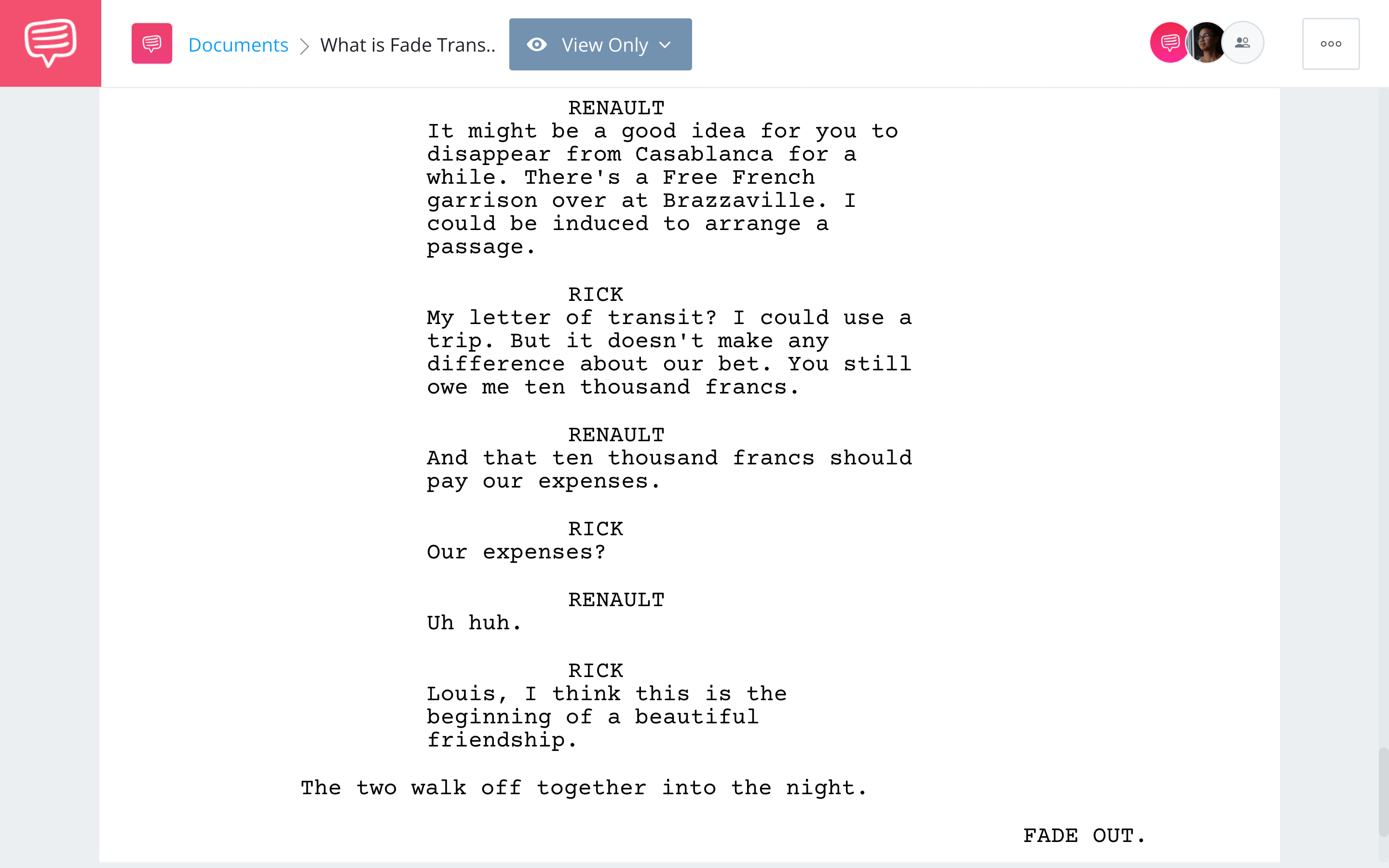 fade in screenwriting