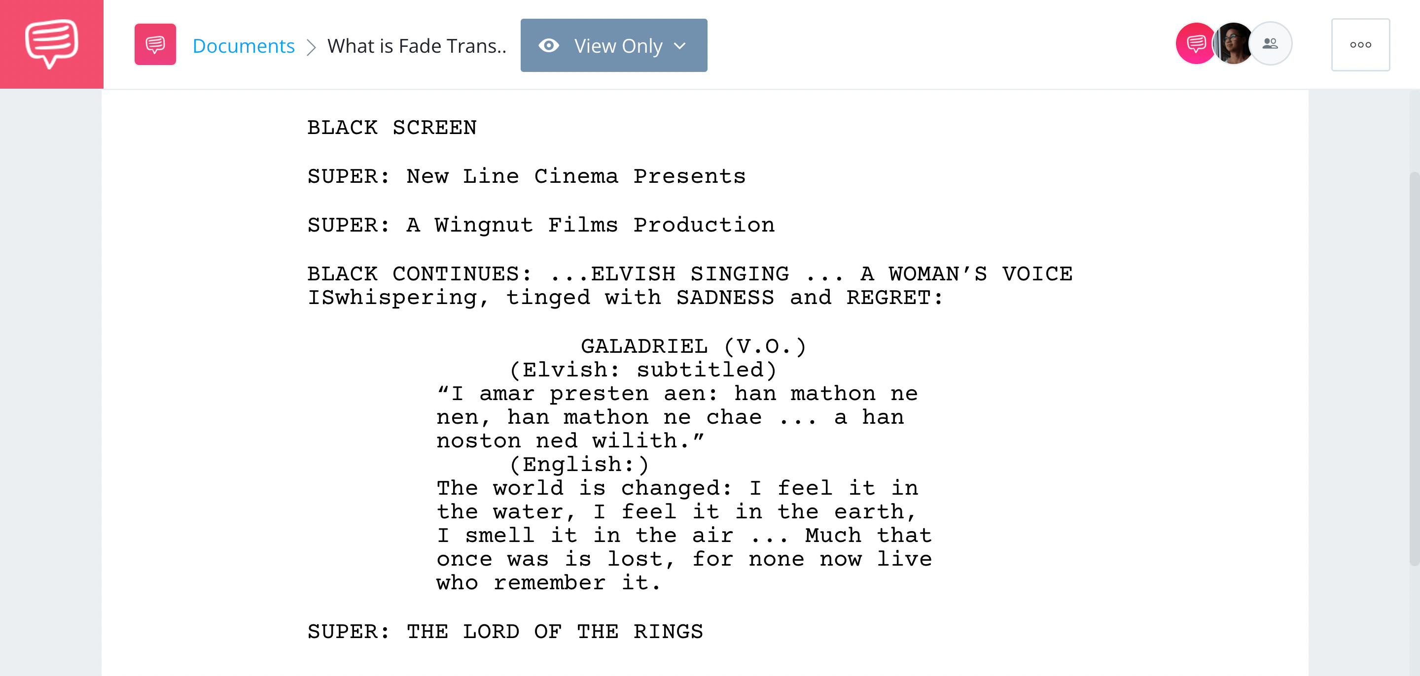 fade in screenwriting