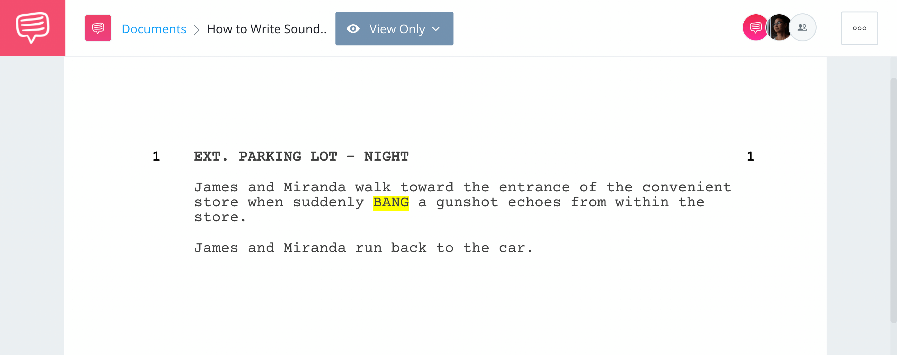 How to Write Sound Effects in A Script Highlight Sound Effects in A Script Example StudioBinder Screenwriting Software