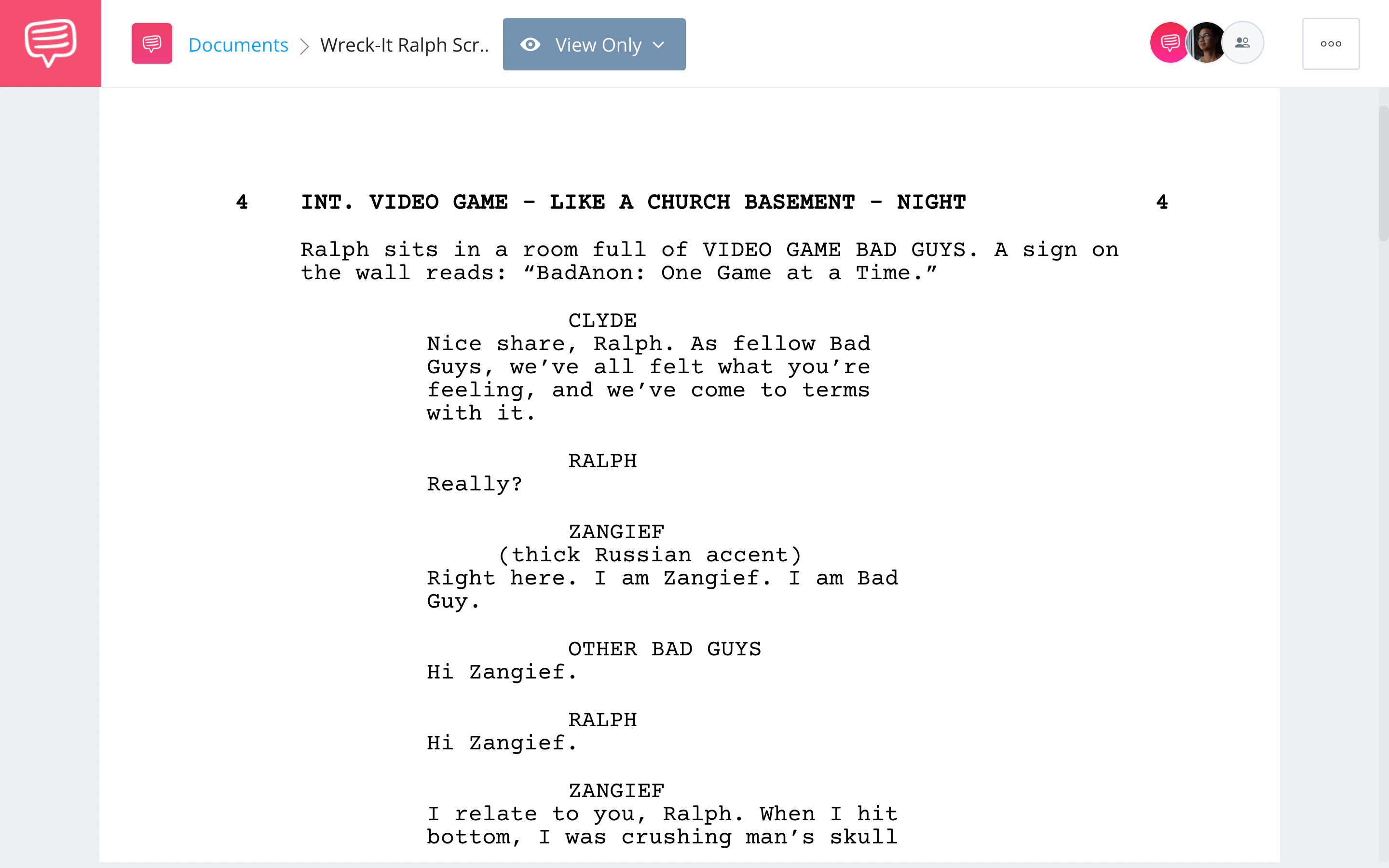 Wreck It Ralph Script Teardown Anonymous Scene StudioBinder Screenwriting Software