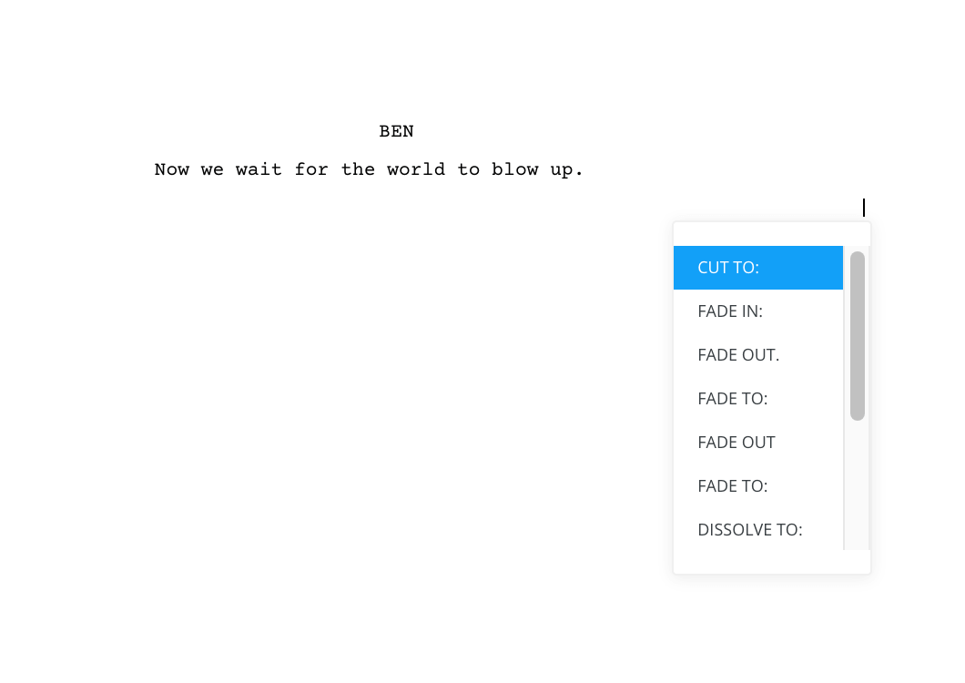 How to write over black in screenplay Select Cut To Transition